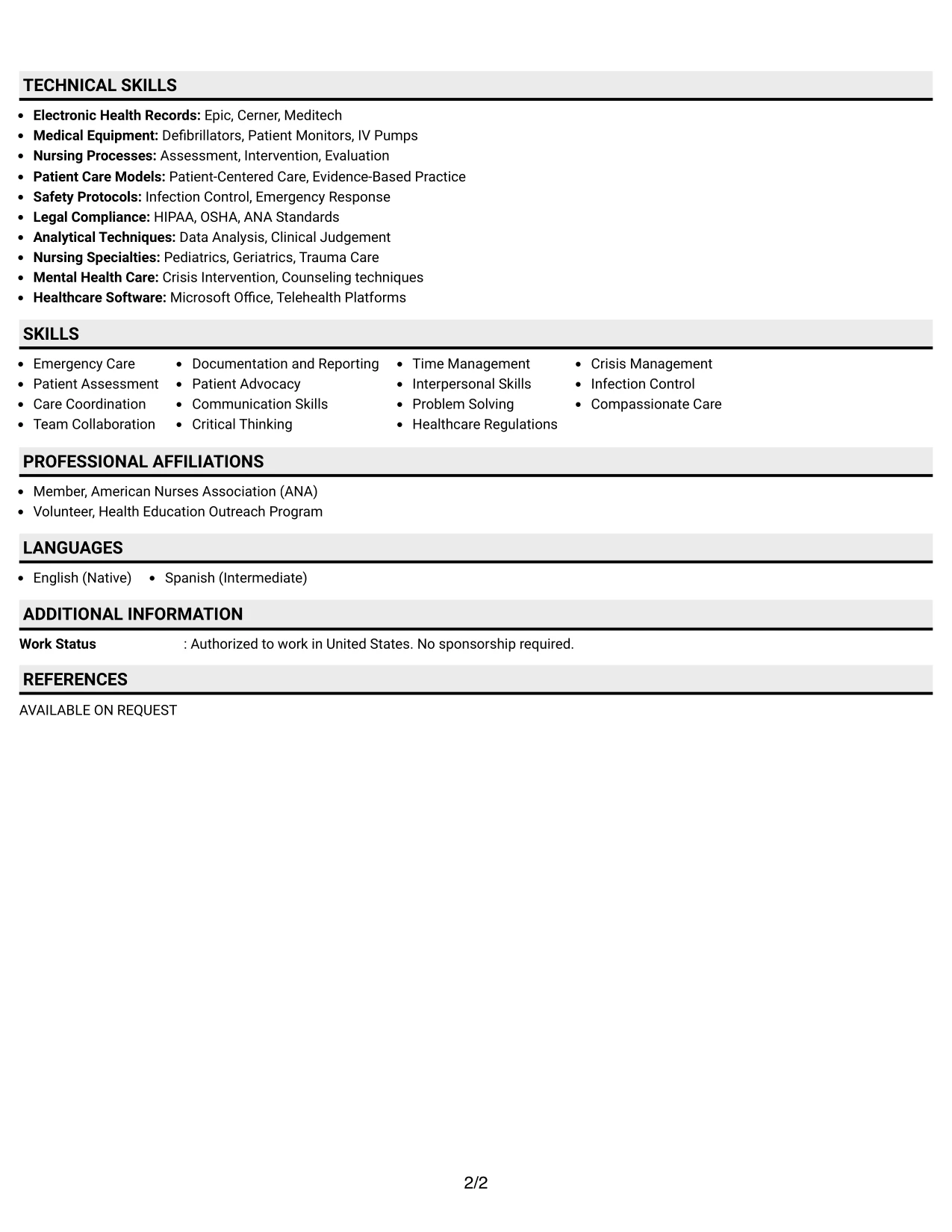 Resume Example Page 2