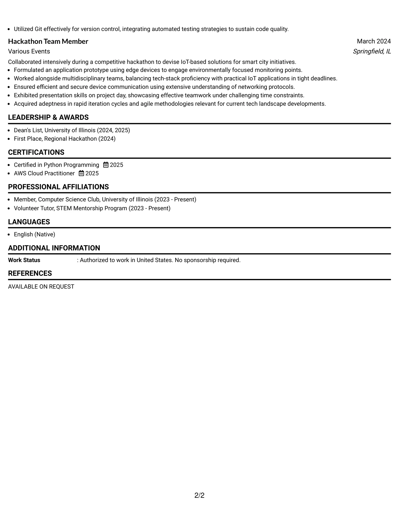 Resume Example Page 2
