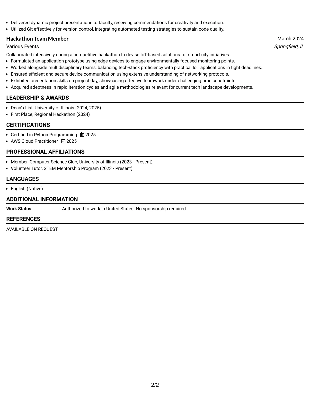 Resume Example Page 2