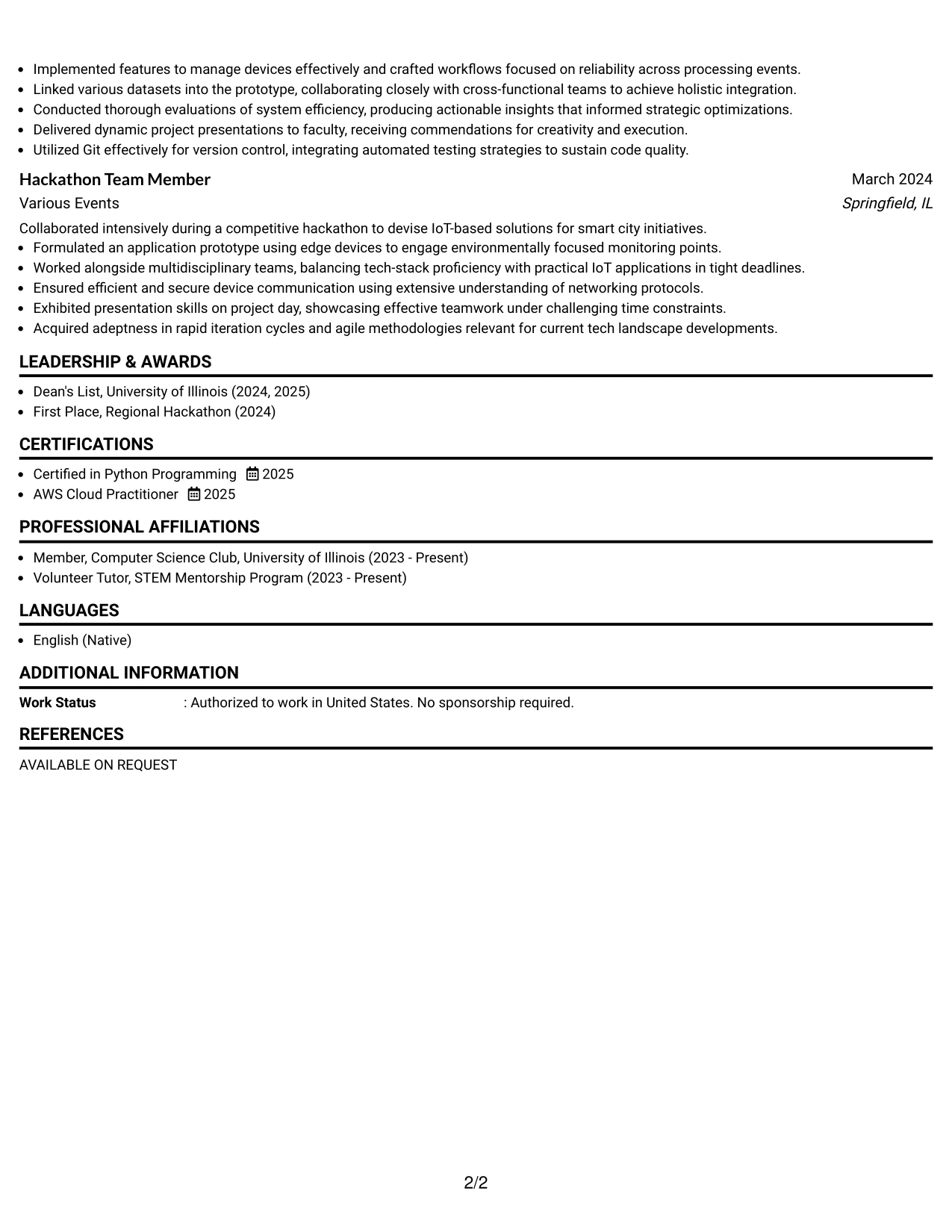 Resume Example Page 2