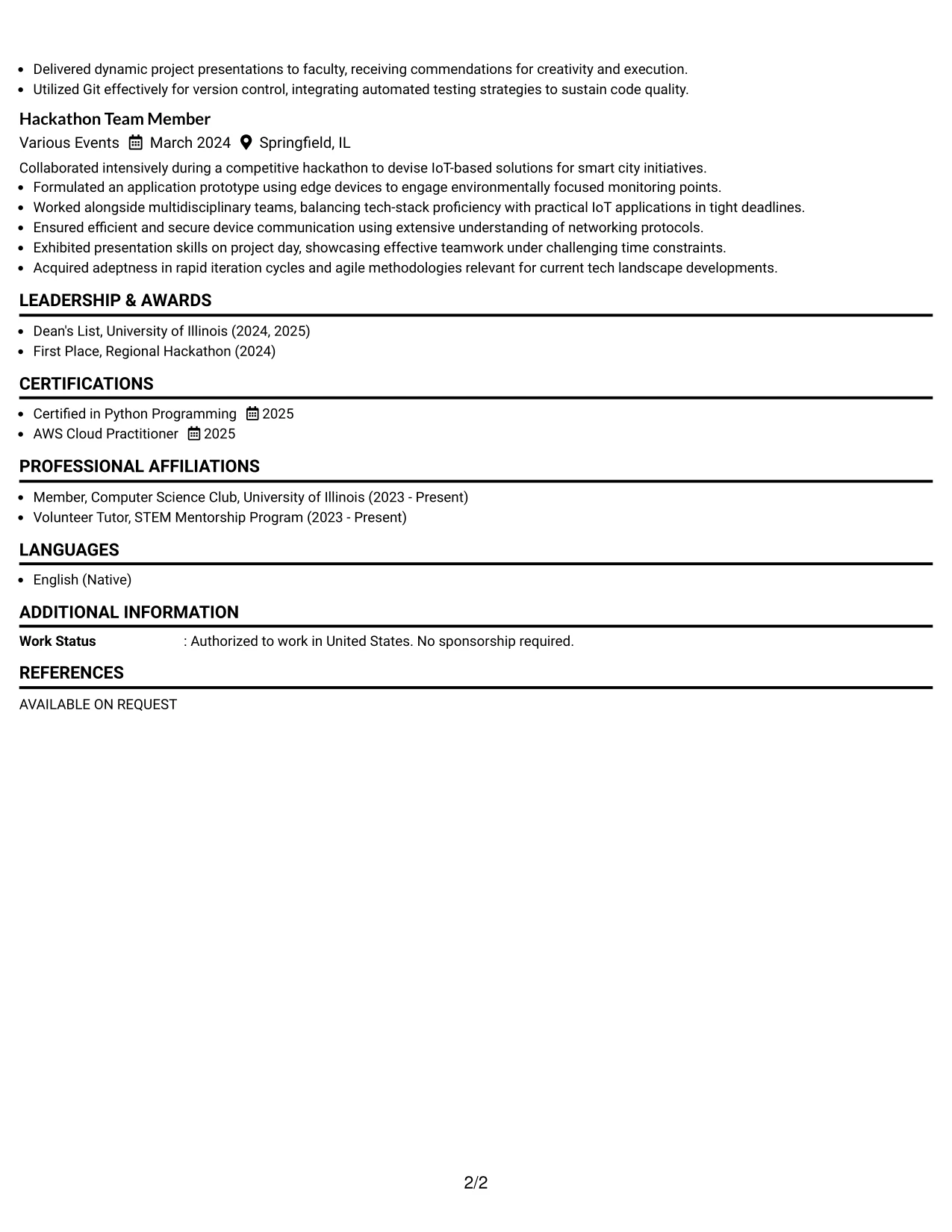 Resume Example Page 2