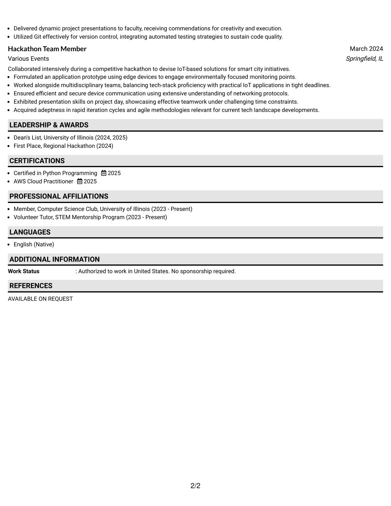 Resume Example Page 2