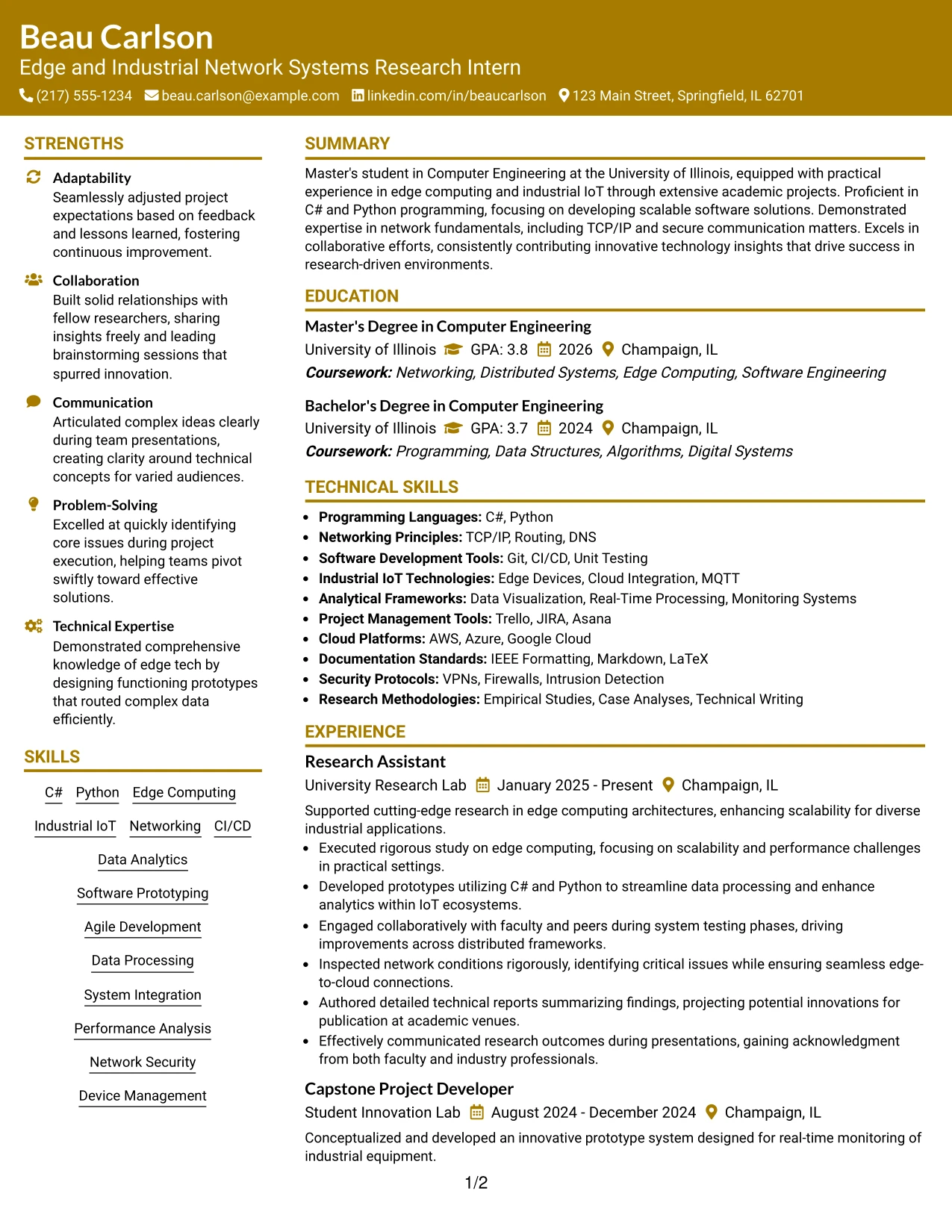 Resume Example Page 1