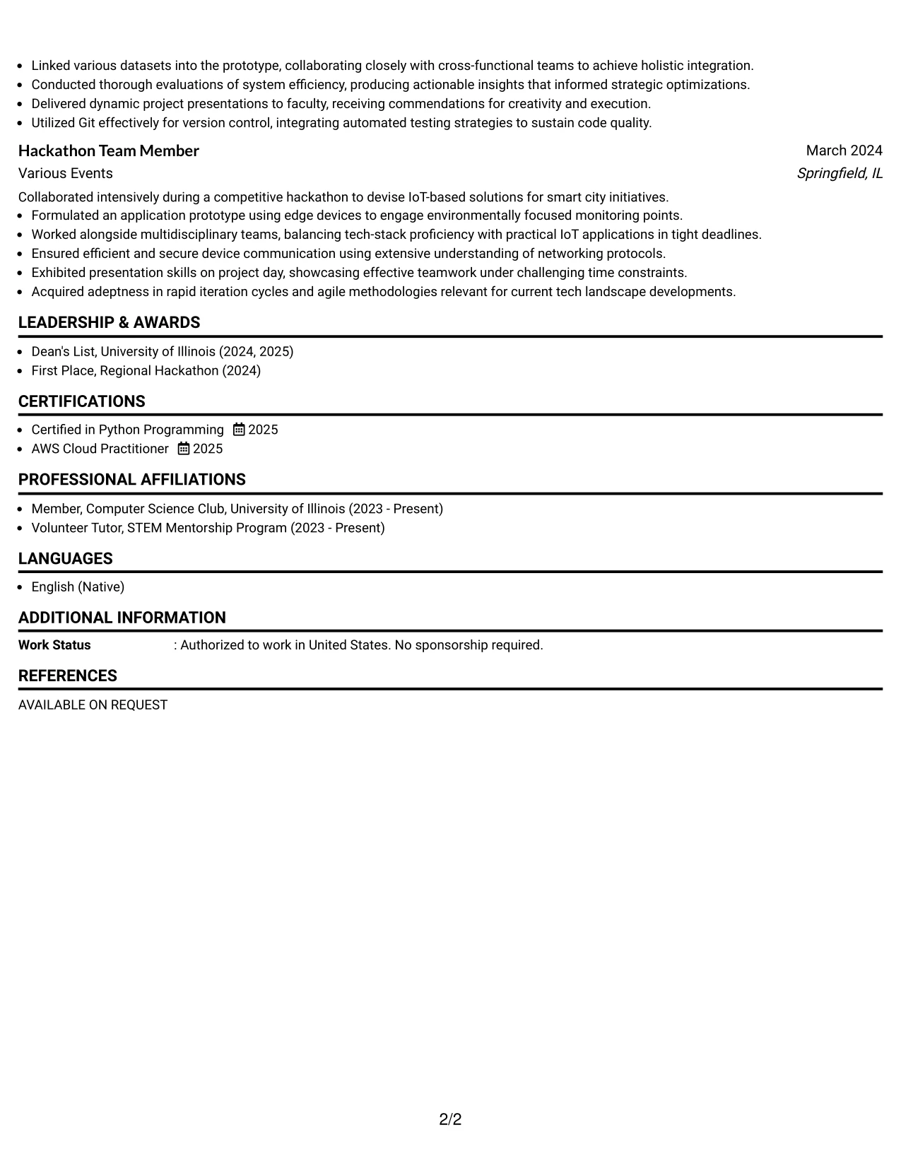 Resume Example Page 2