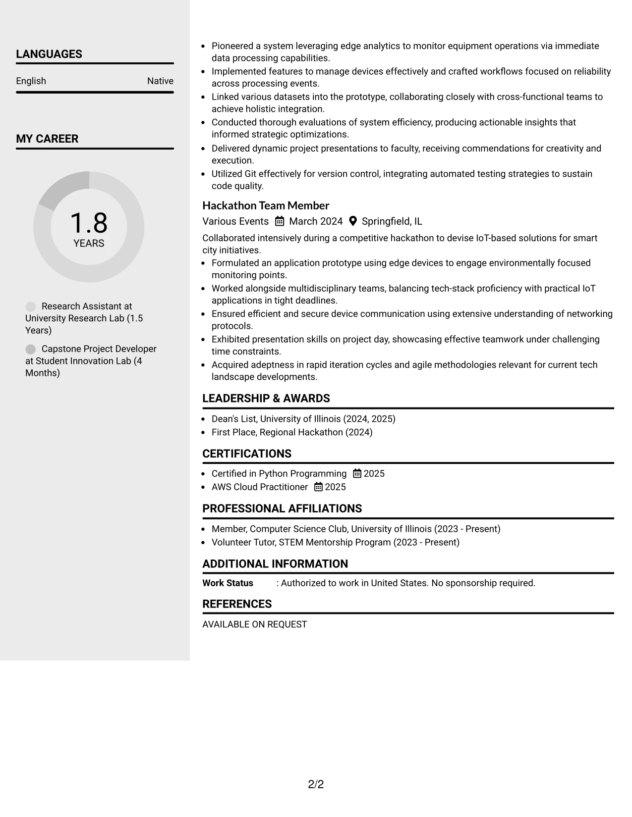 Resume Example Page 2