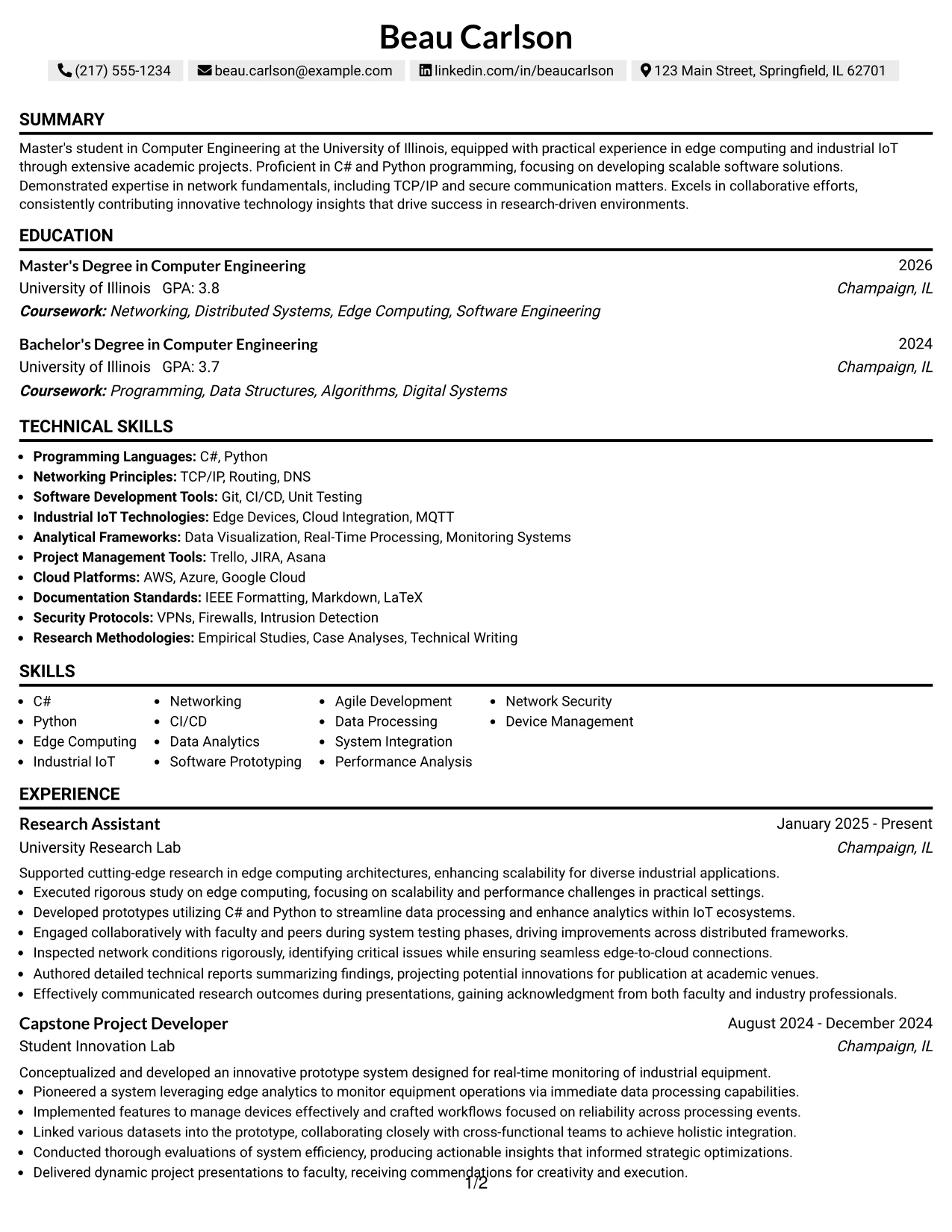 Resume Example Page 1
