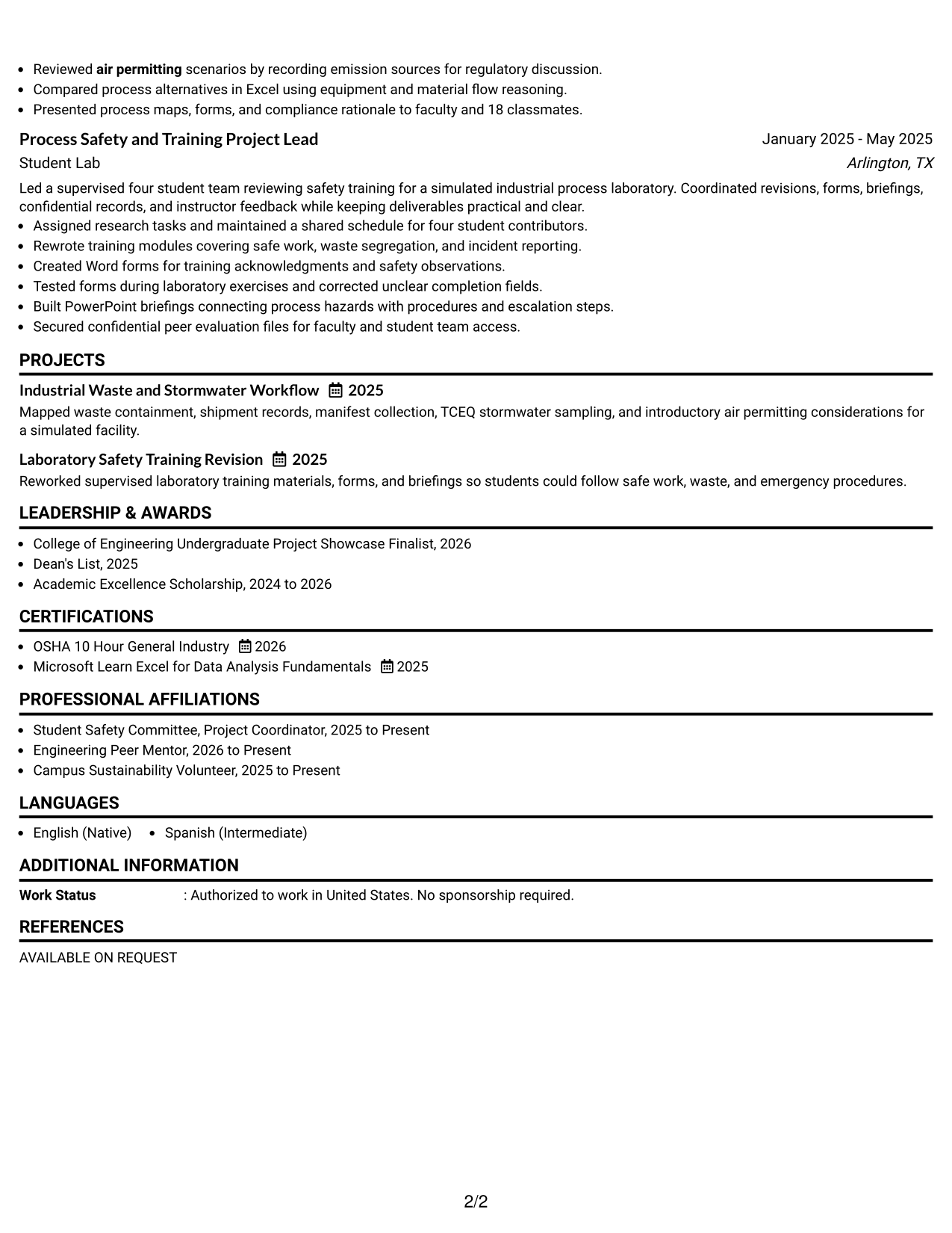 Resume Example Page 2