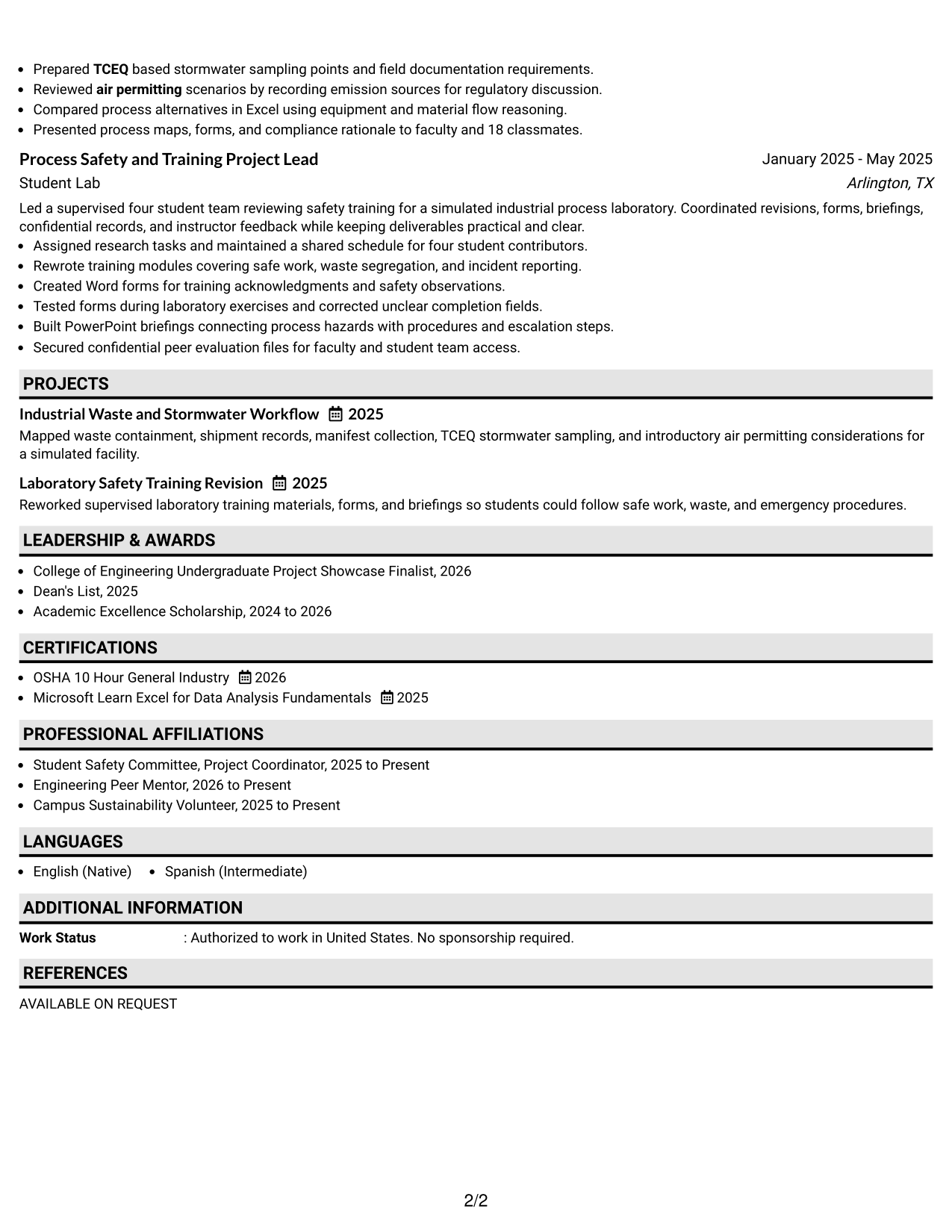 Resume Example Page 2