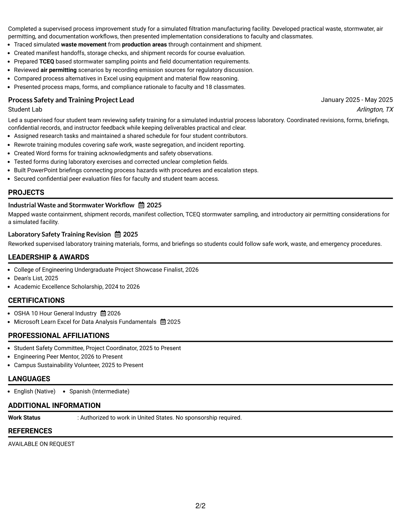 Resume Example Page 2
