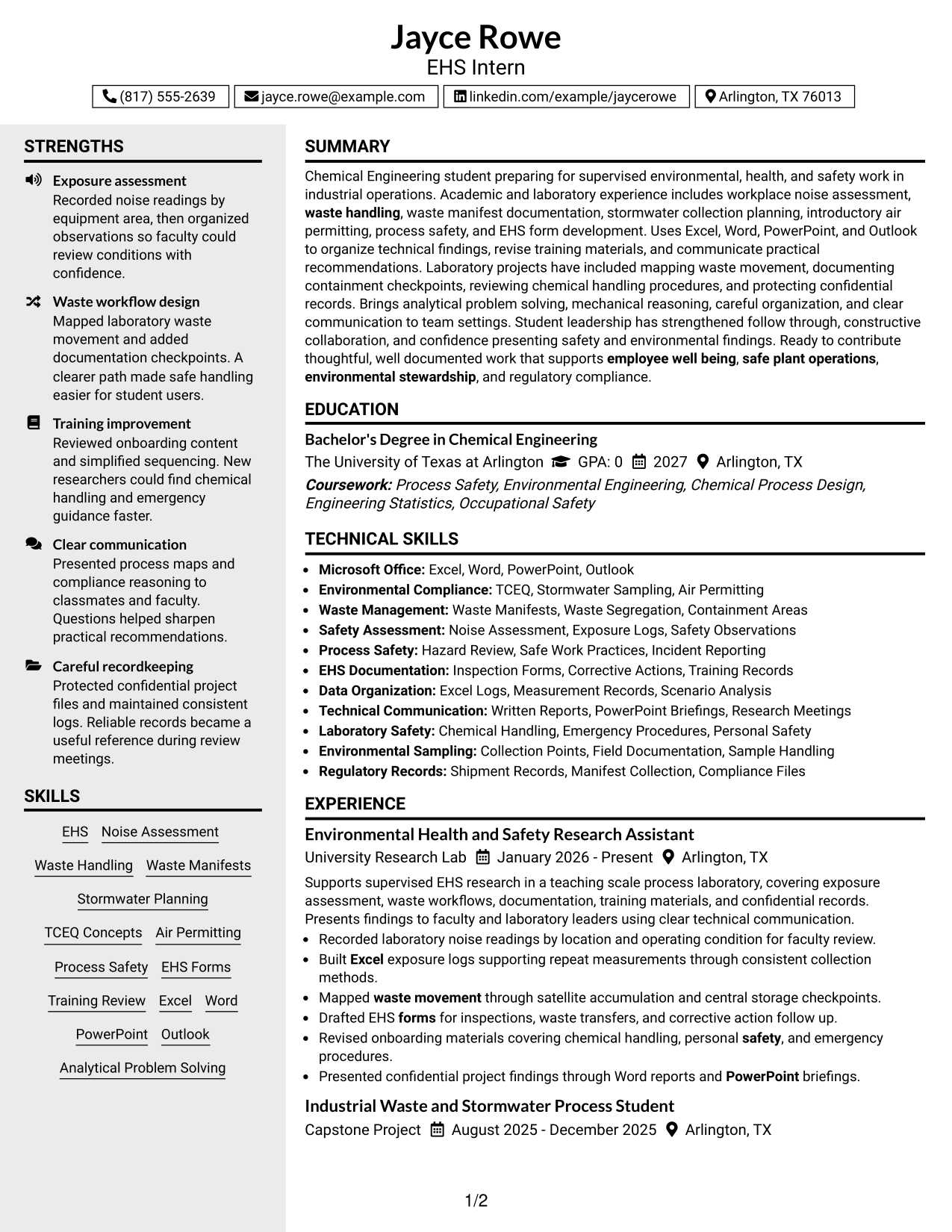 Resume Example Page 1
