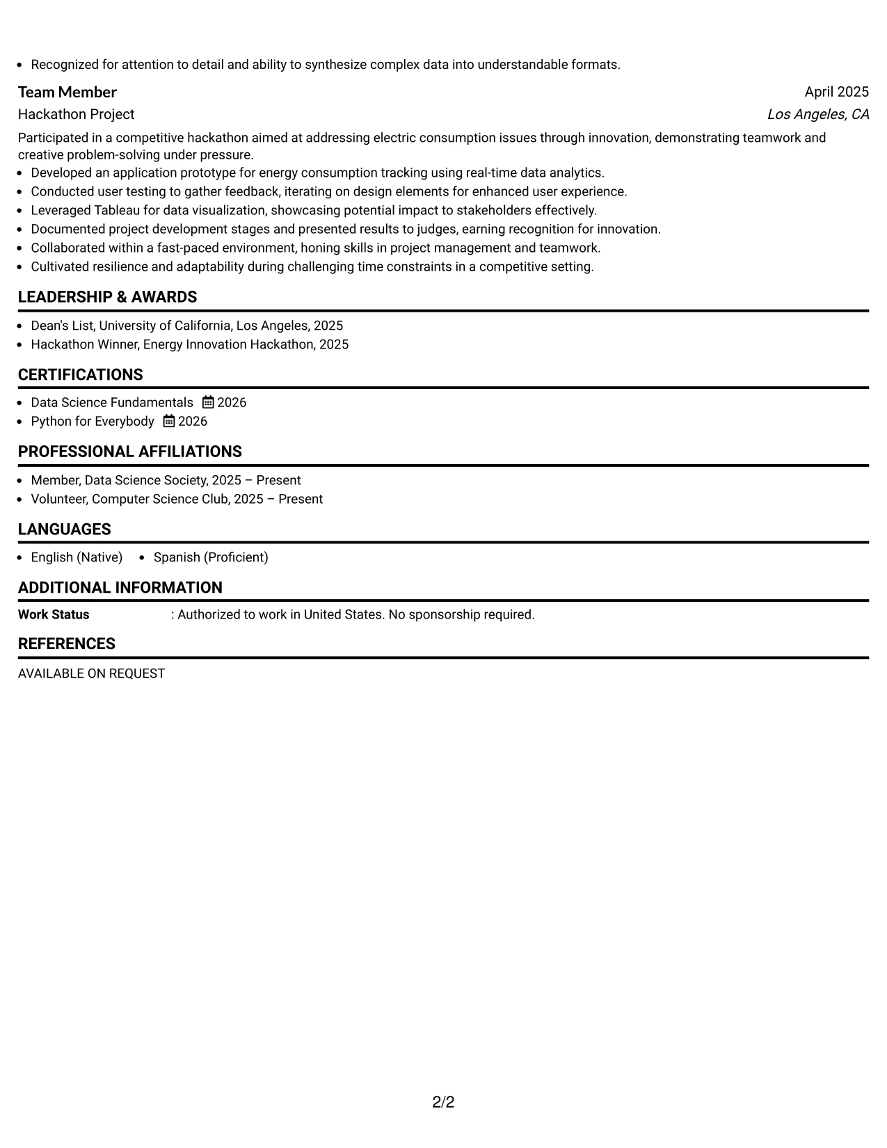 Resume Example Page 2