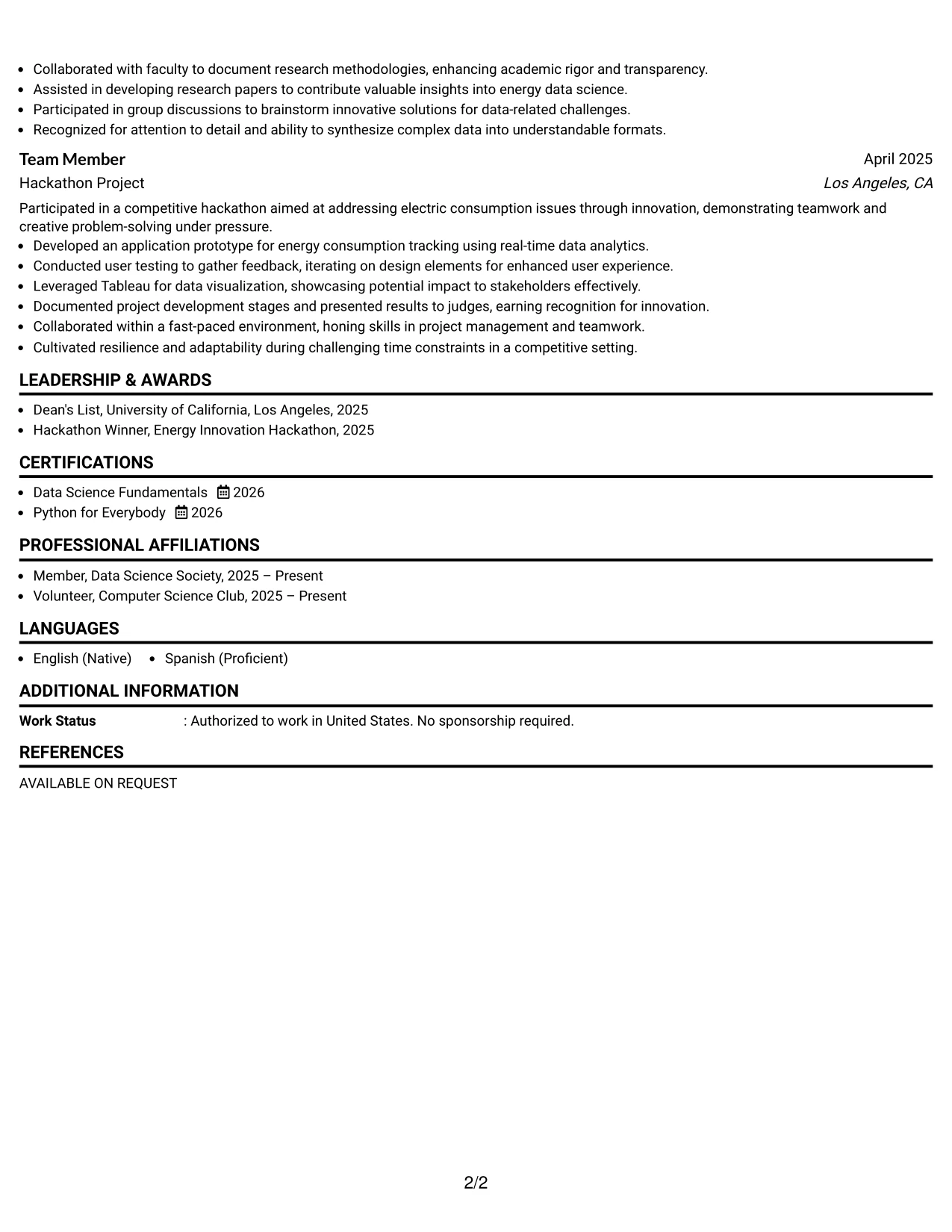 Resume Example Page 2