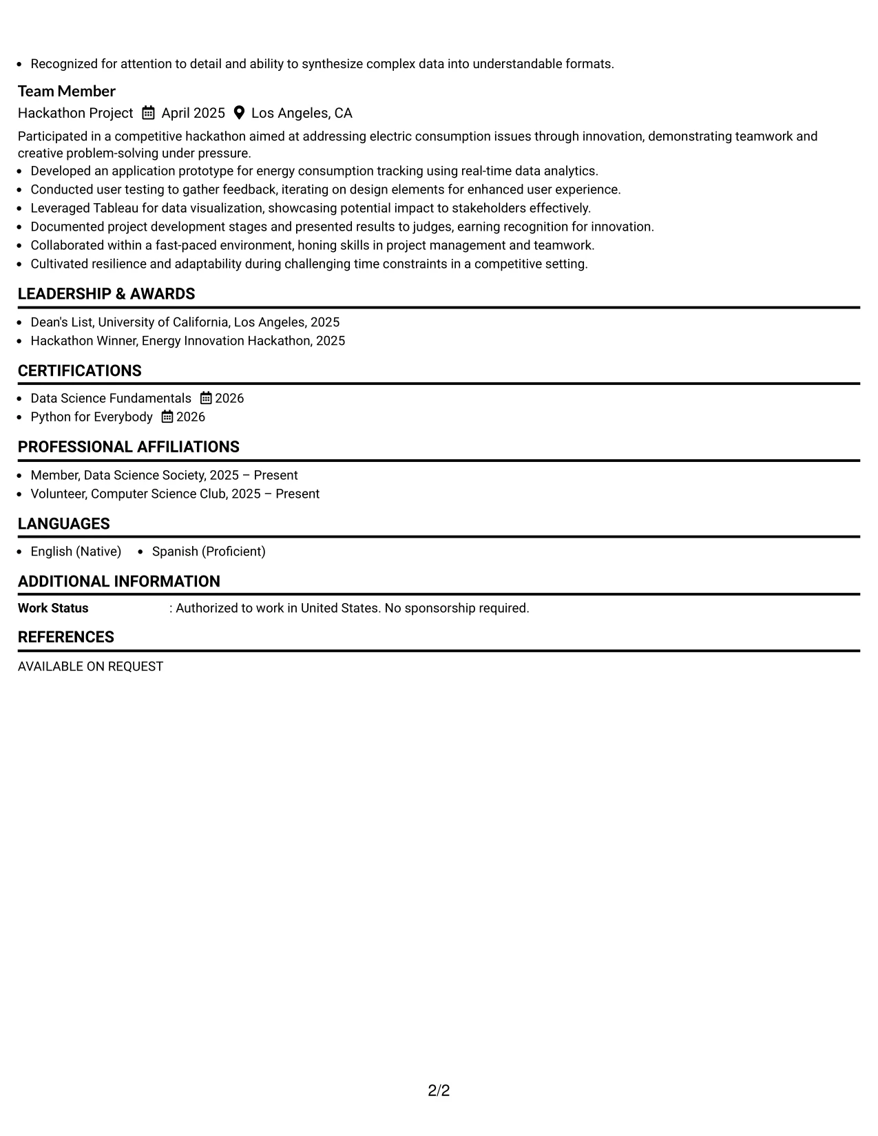 Resume Example Page 2