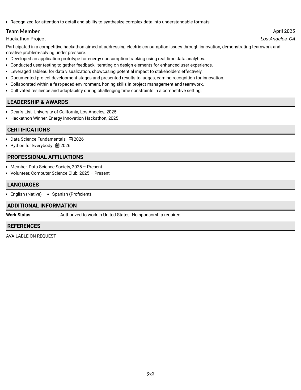 Resume Example Page 2