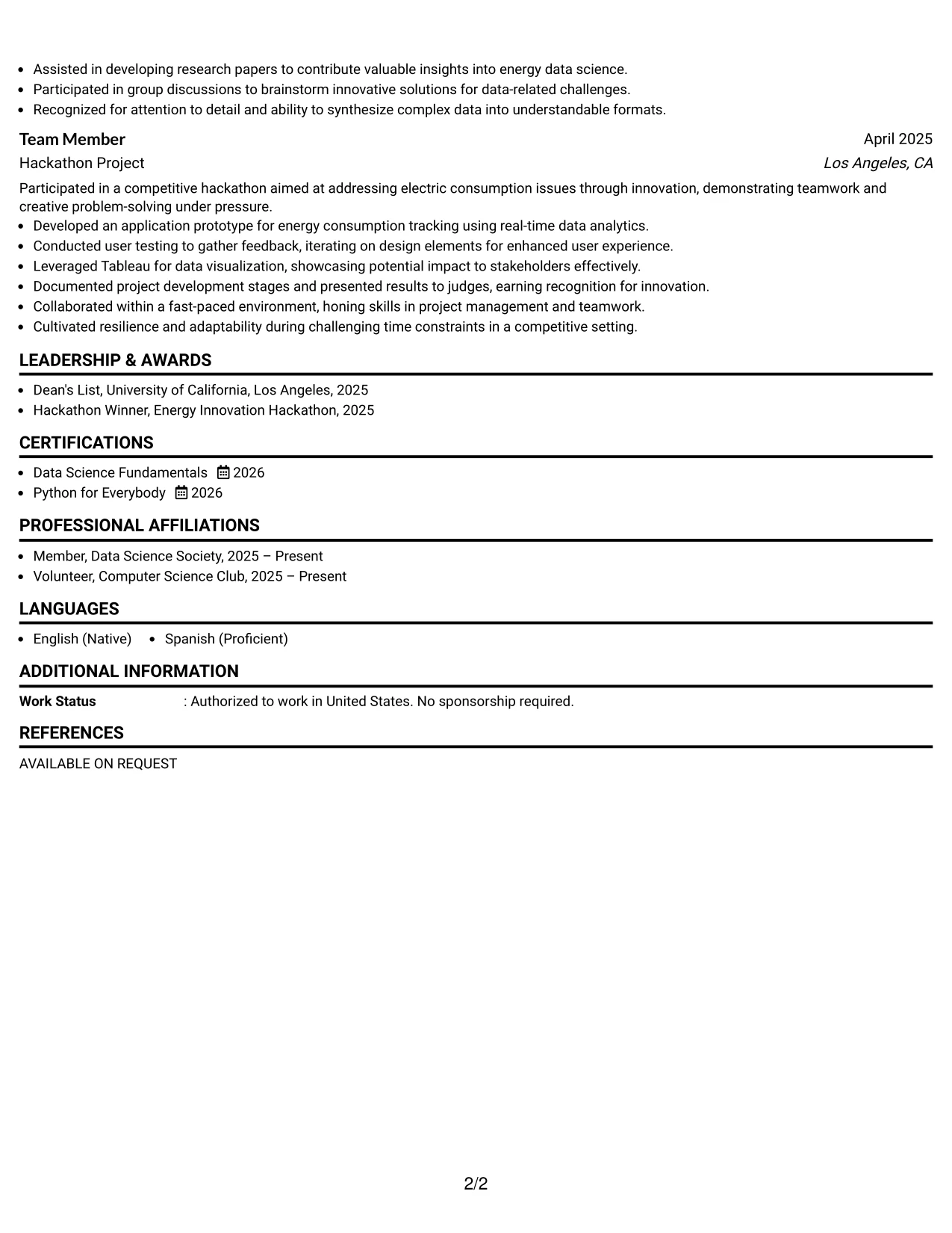 Resume Example Page 2