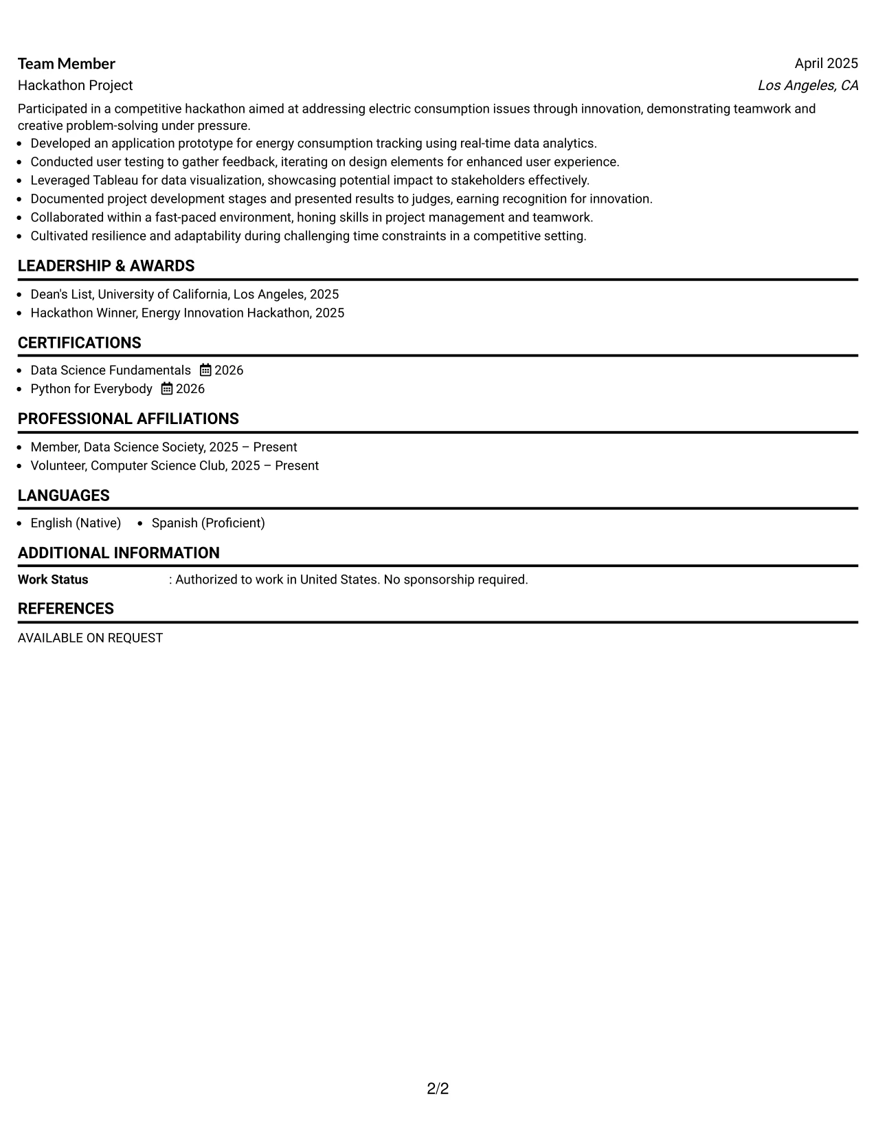 Resume Example Page 2
