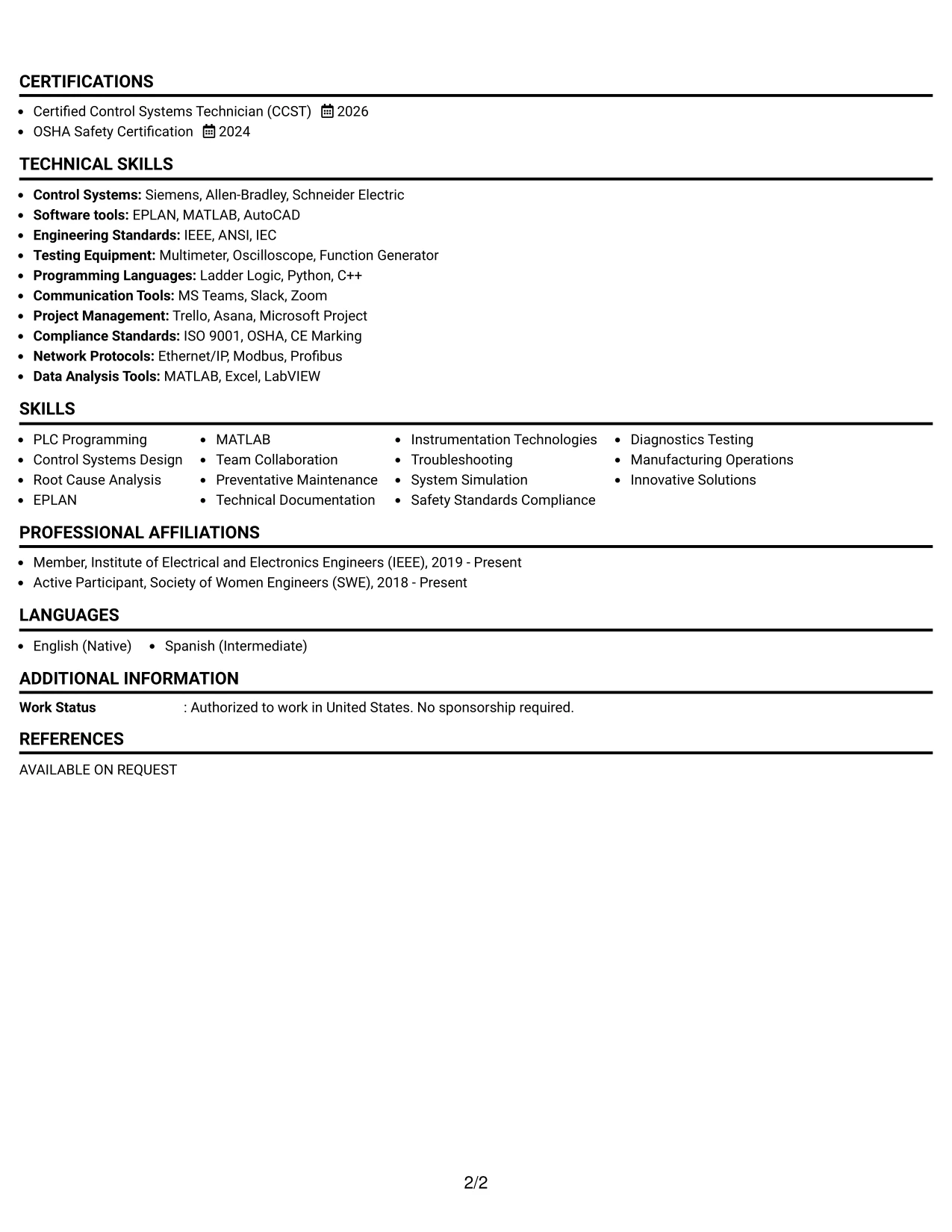Resume Example Page 2