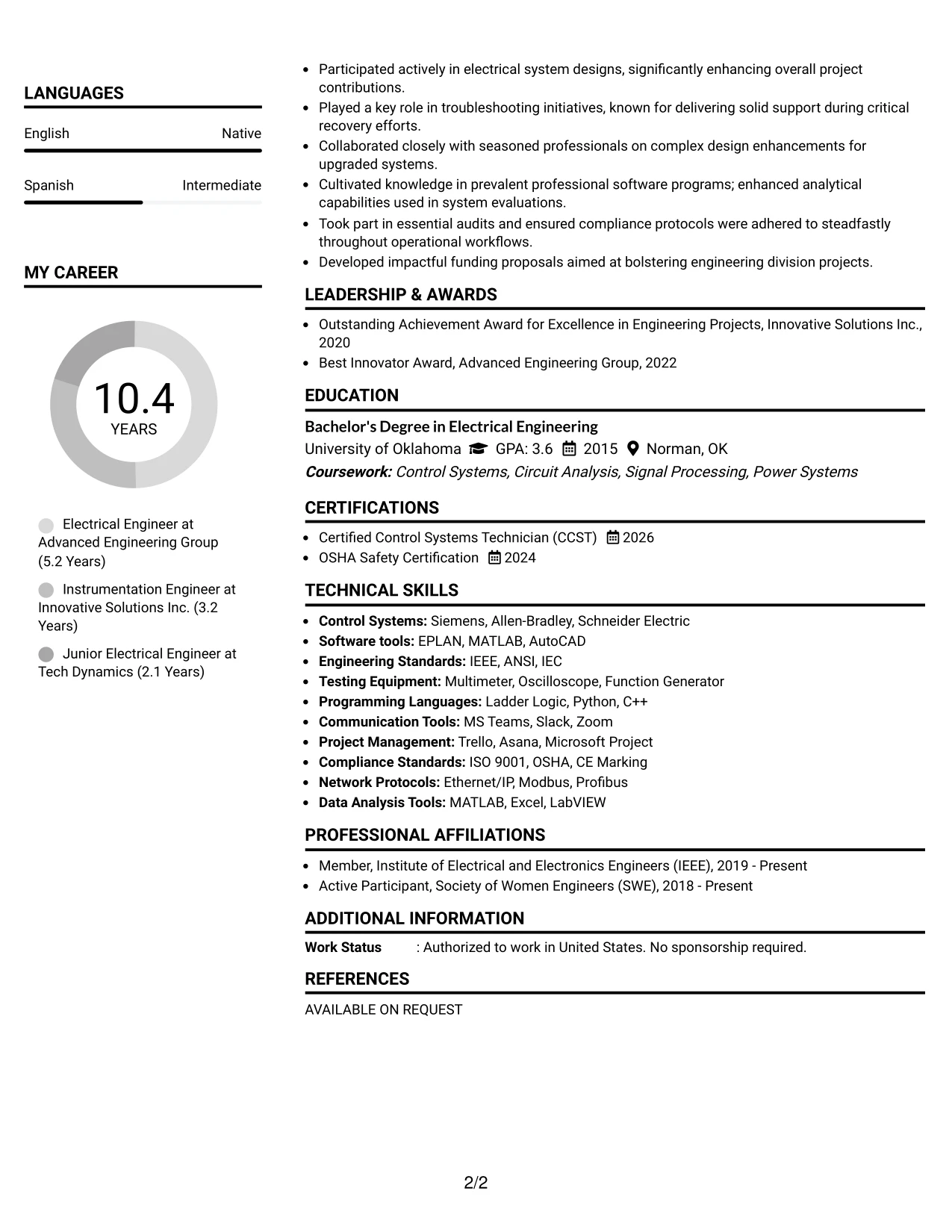 Resume Example Page 2