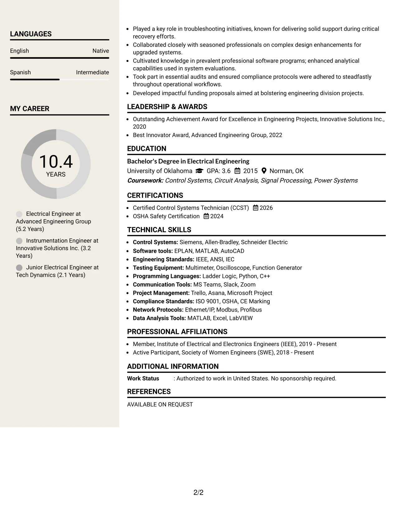 Resume Example Page 2
