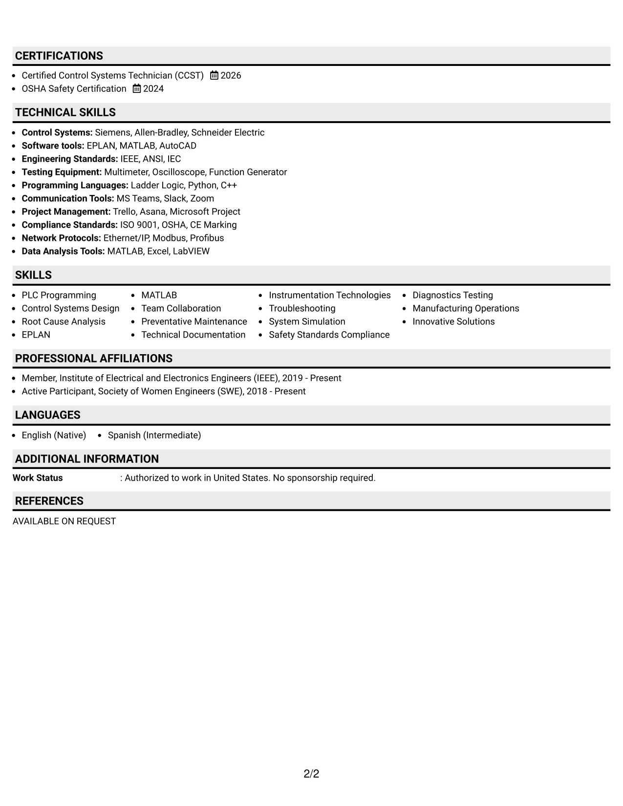 Resume Example Page 2