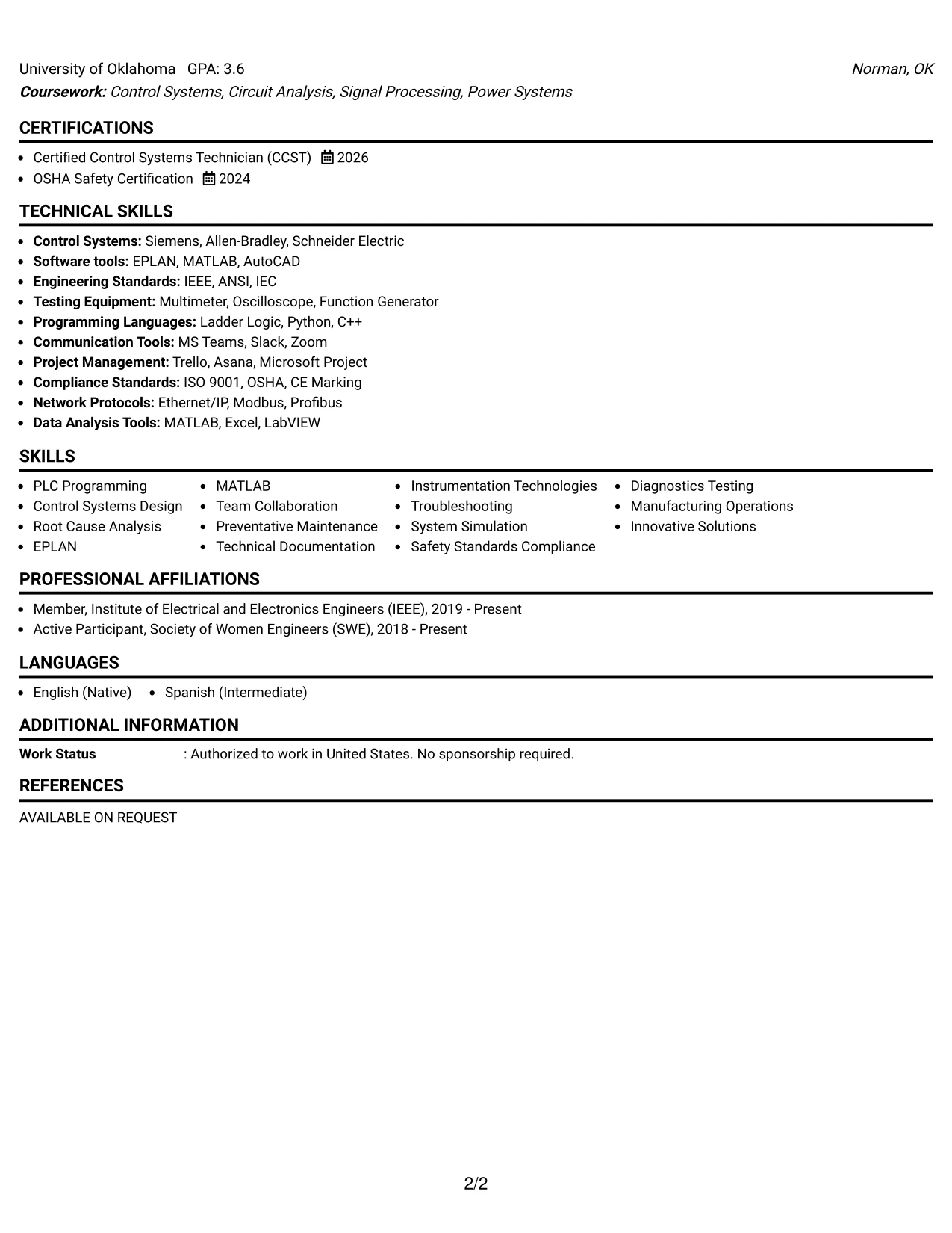 Resume Example Page 2