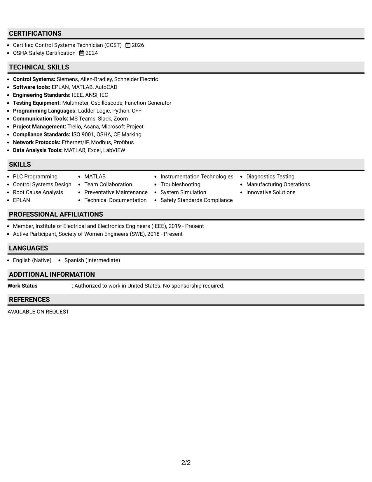 Resume Example Page 2