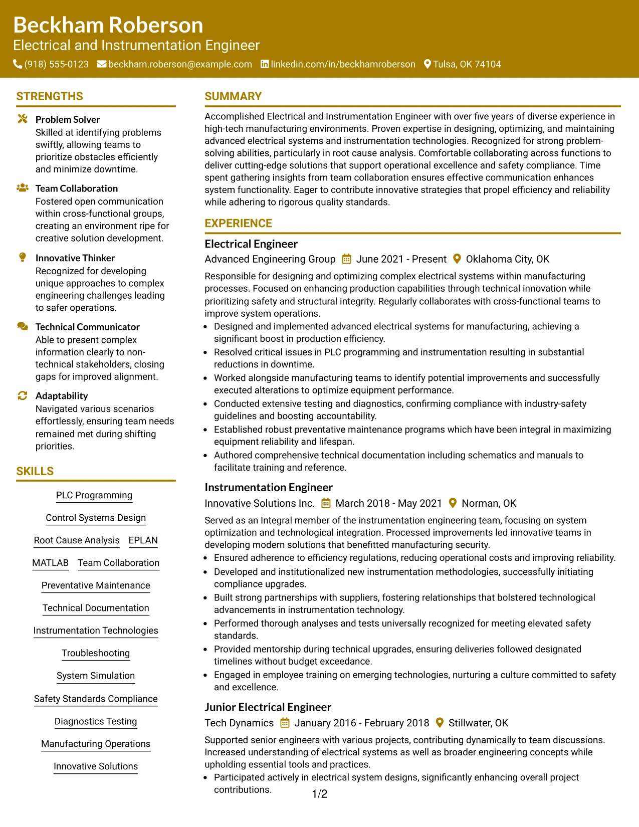 Resume Example Page 1
