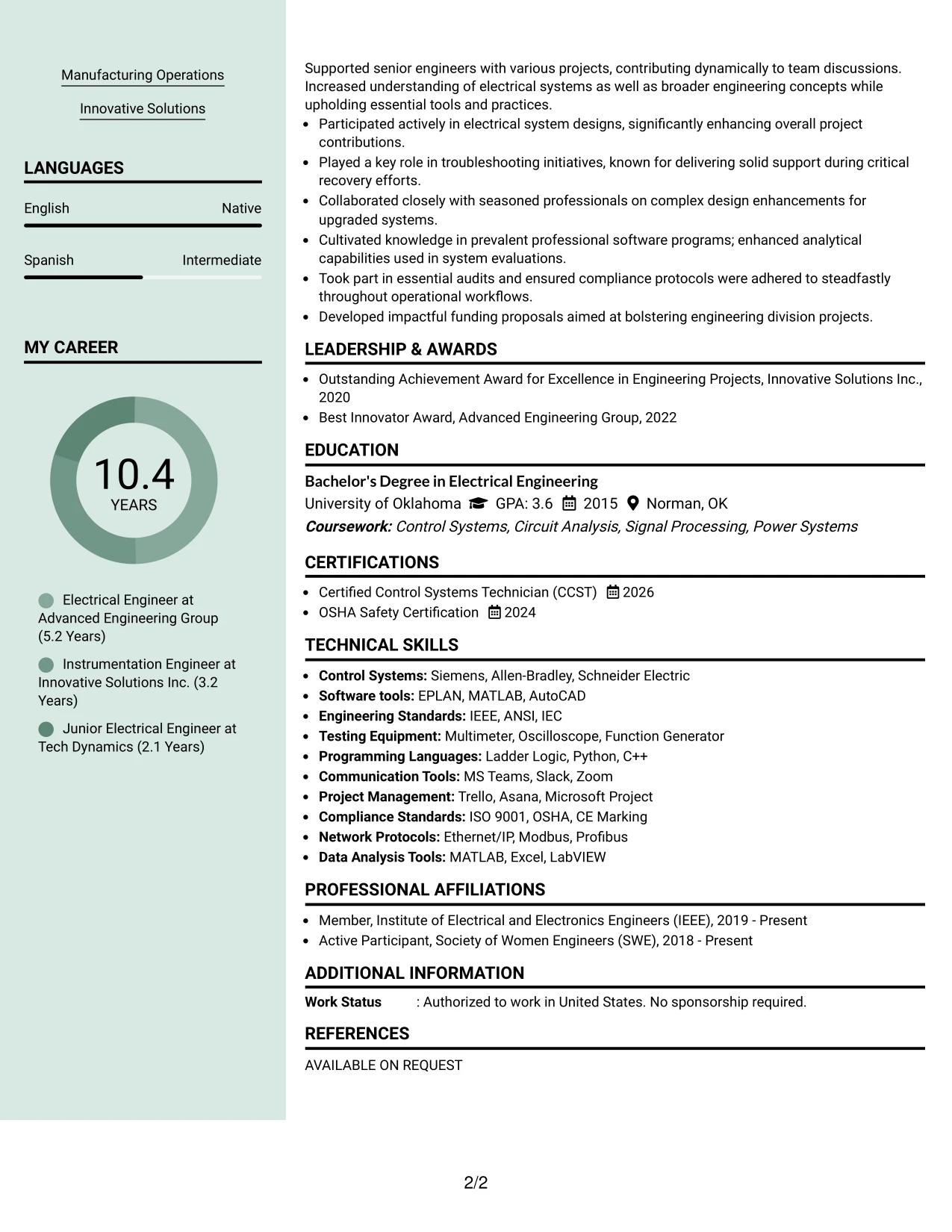 Resume Example Page 2
