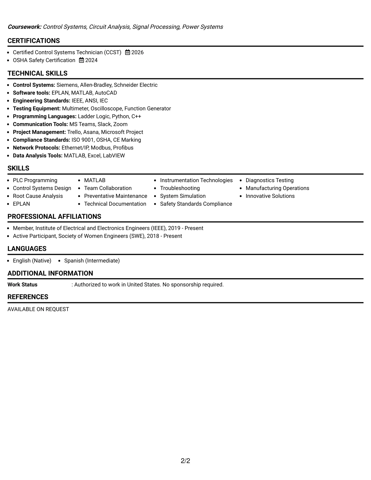 Resume Example Page 2