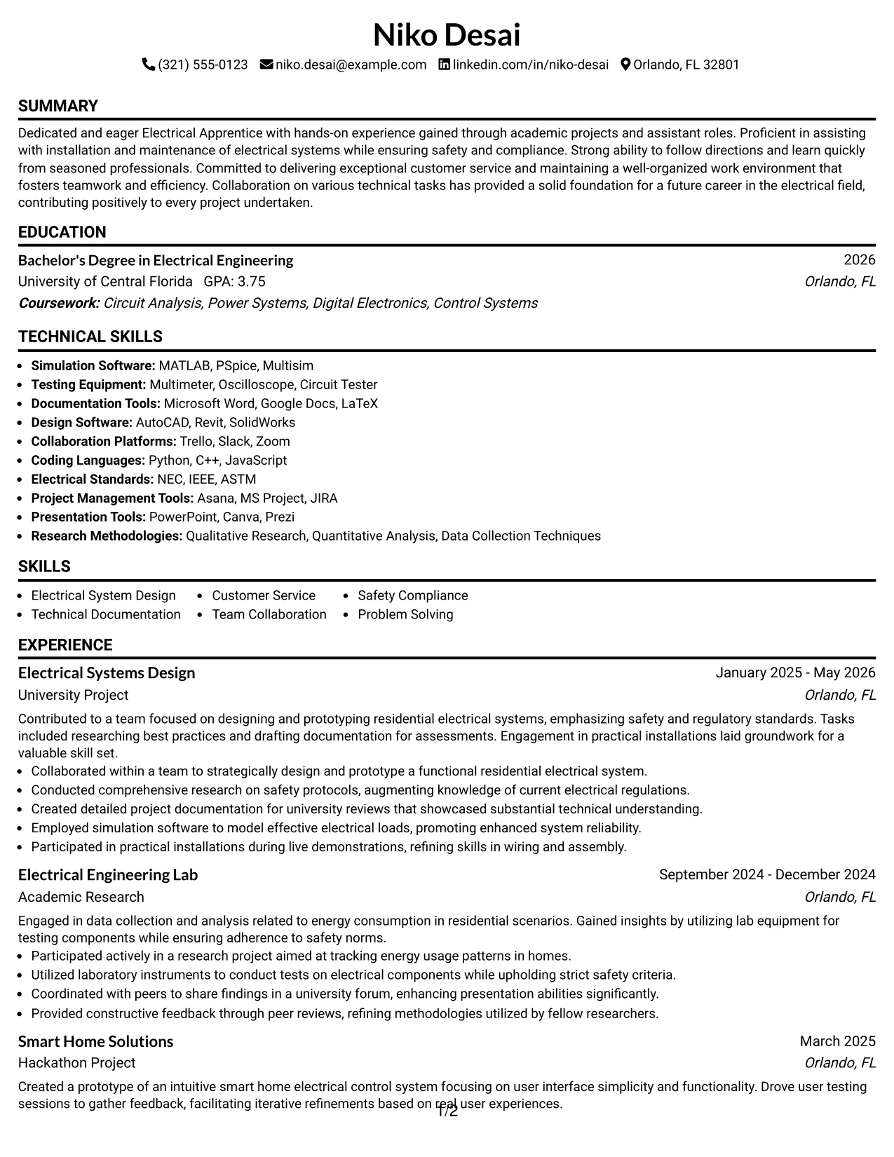 Resume Example Page 1