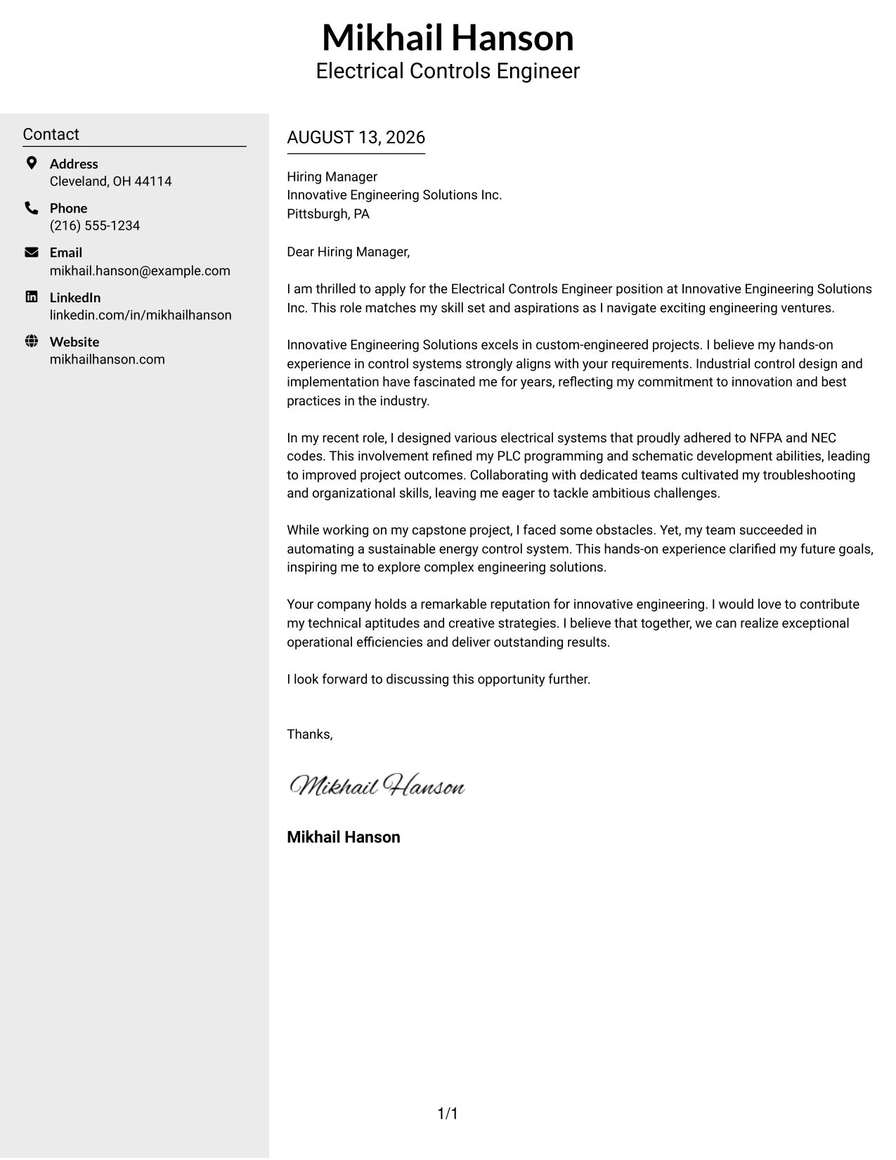 Resume Example Page 1