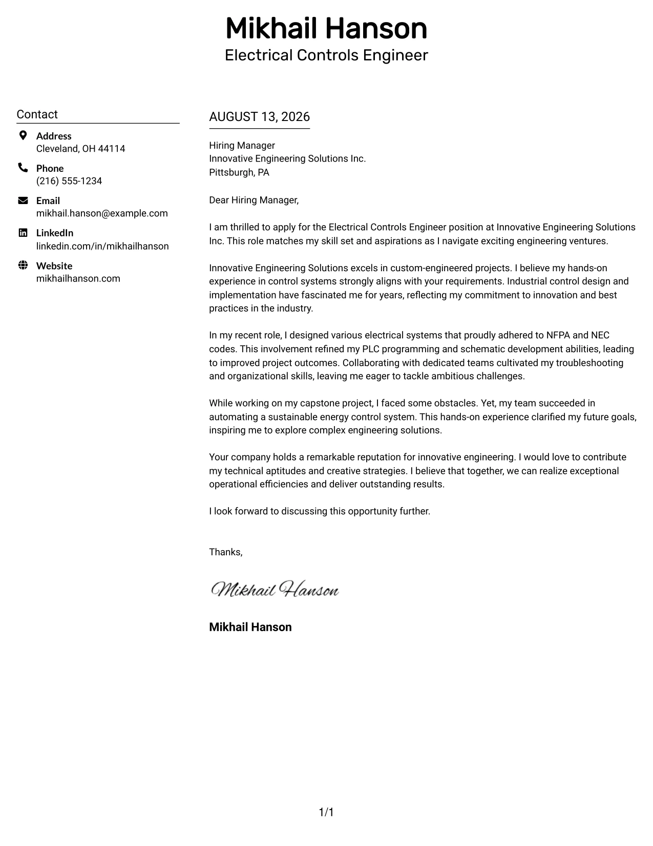 Resume Example Page 1
