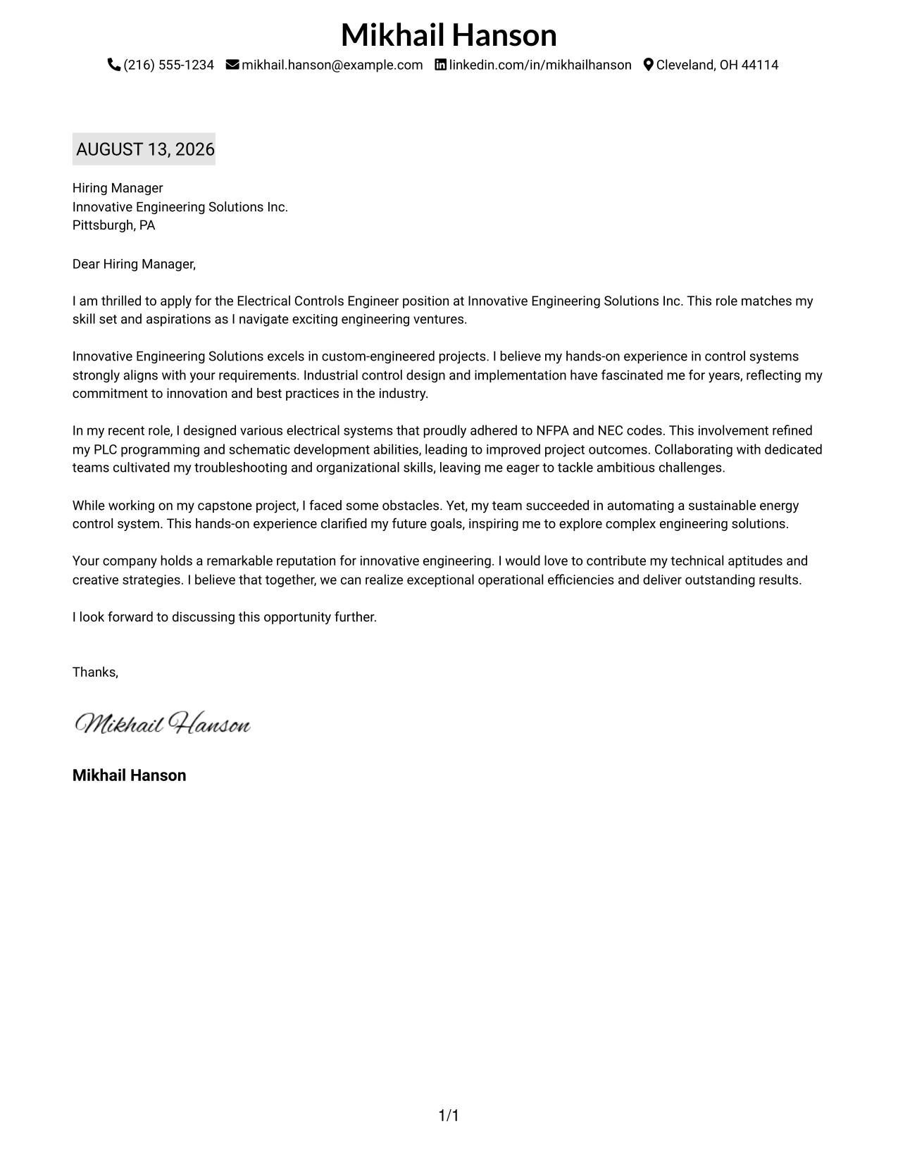 Resume Example Page 1