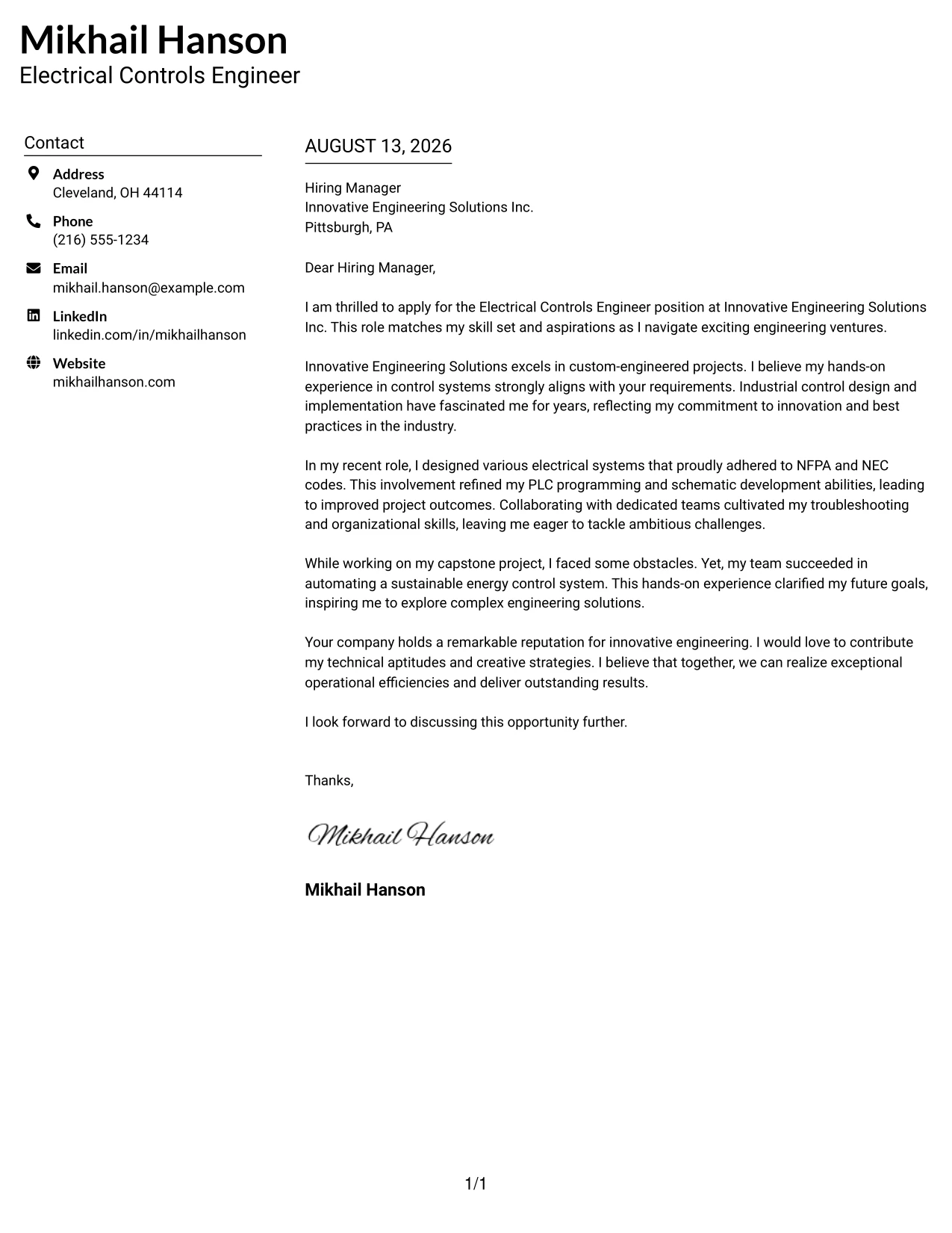 Resume Example Page 1