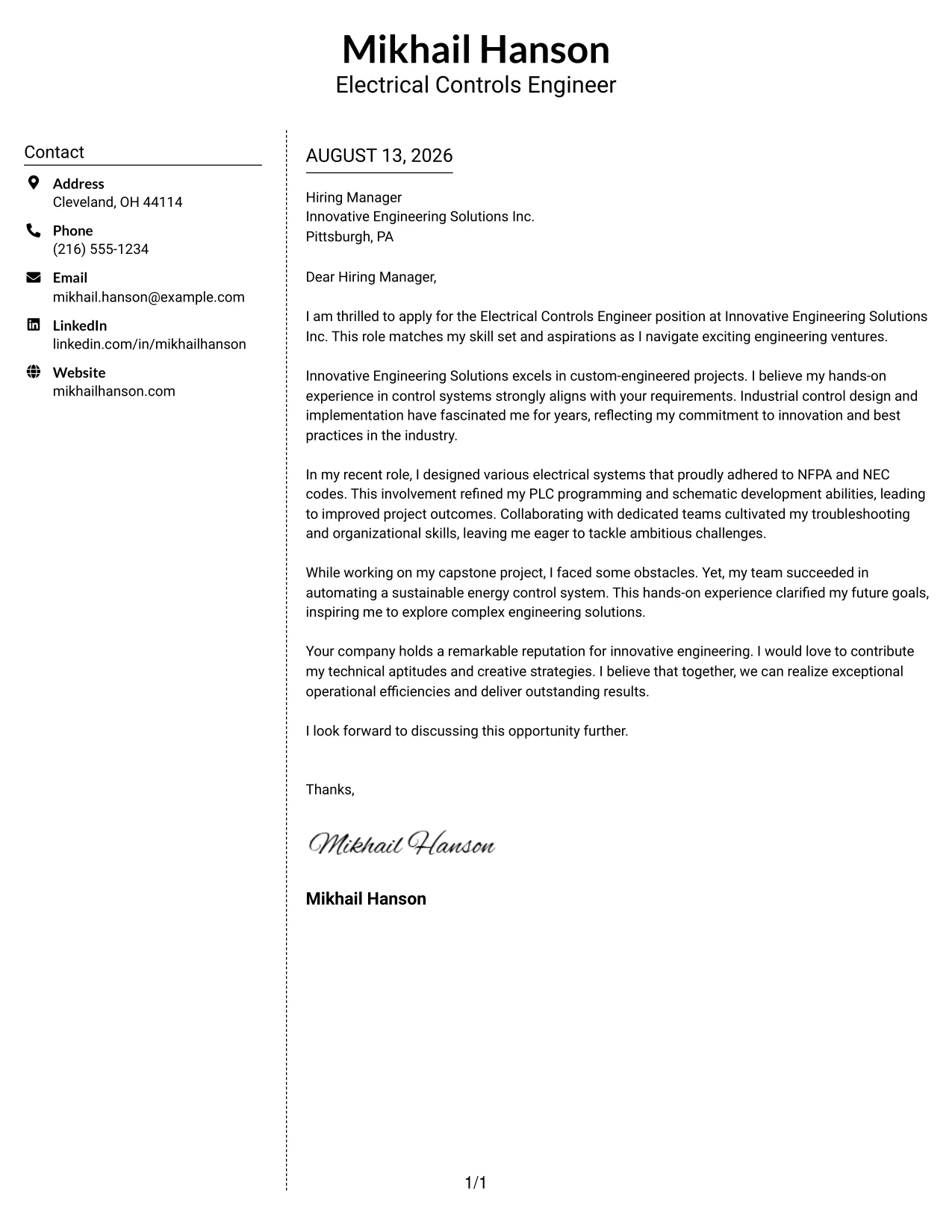 Resume Example Page 1
