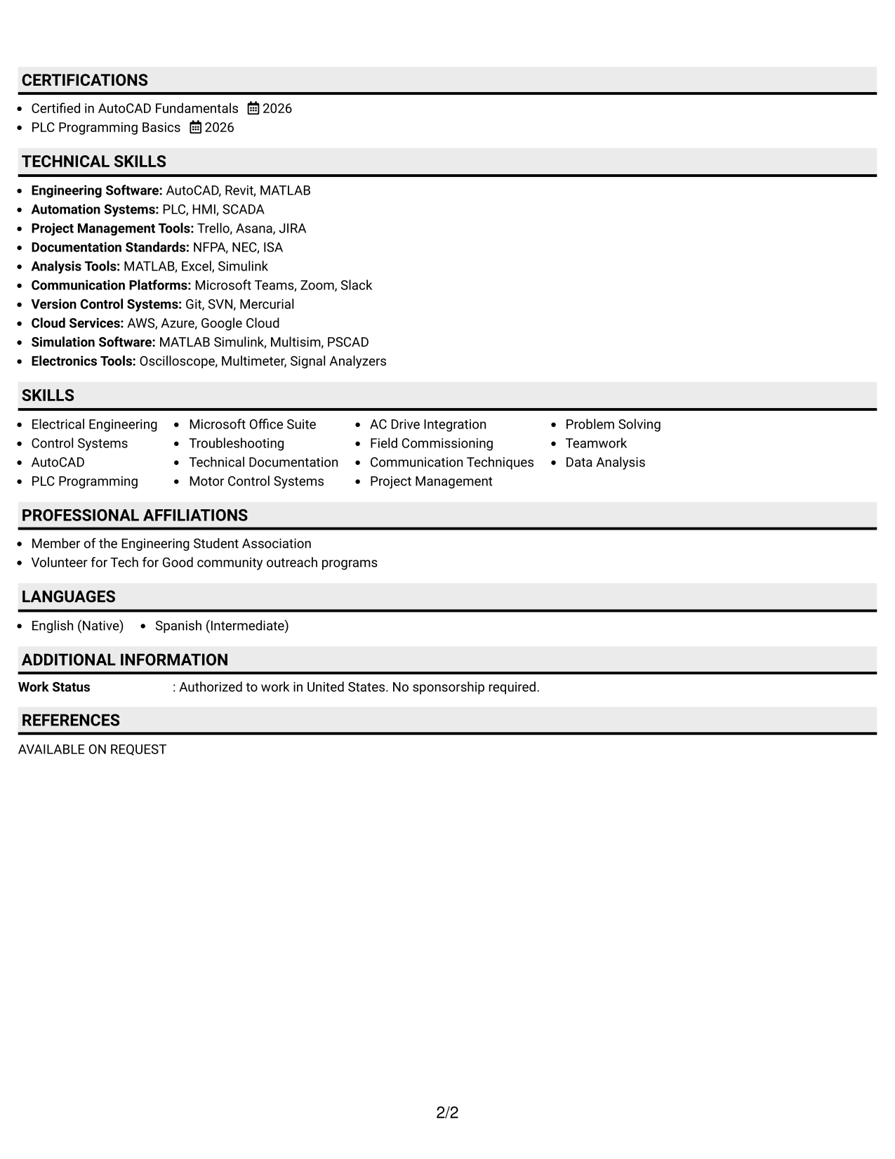 Resume Example Page 2