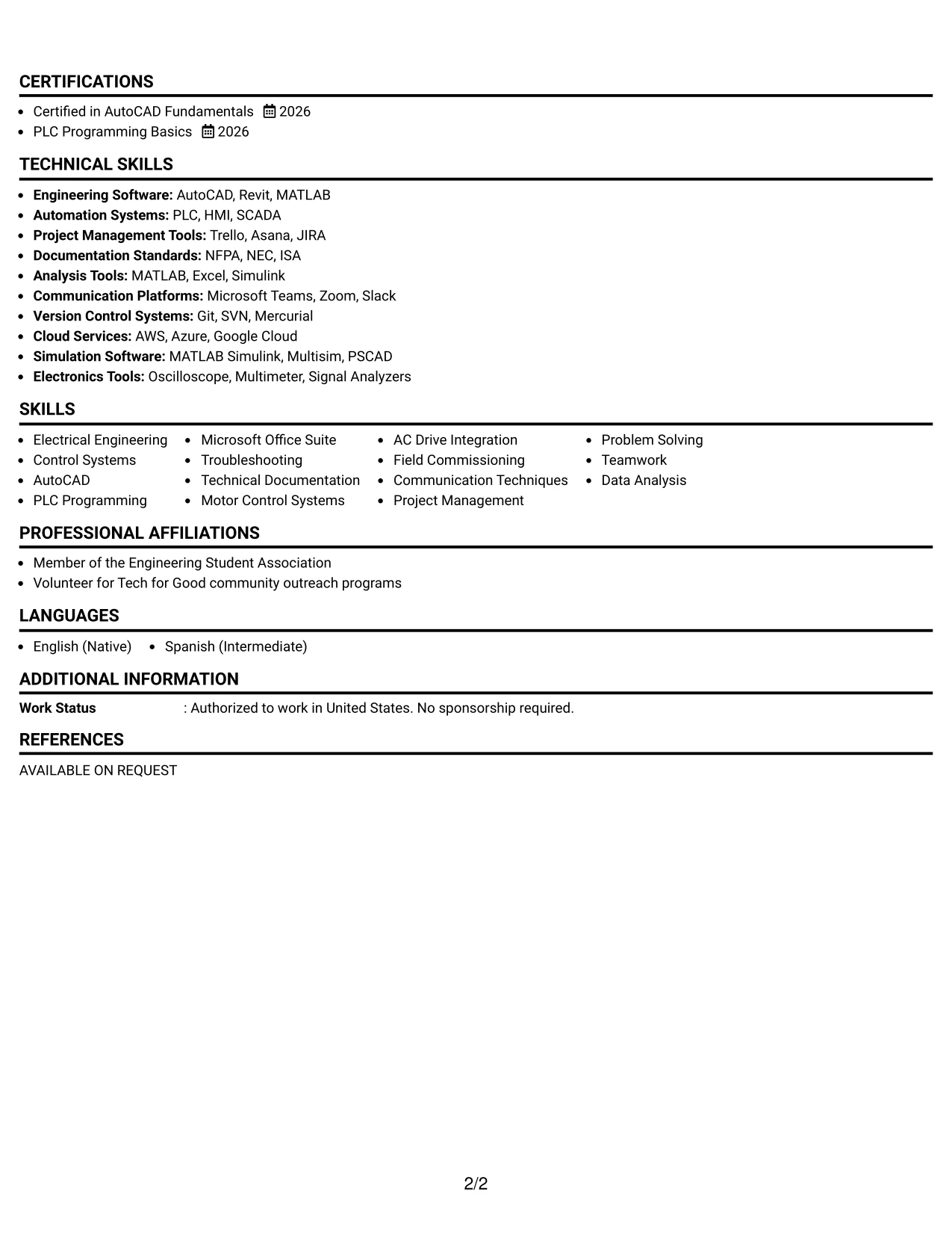 Resume Example Page 2
