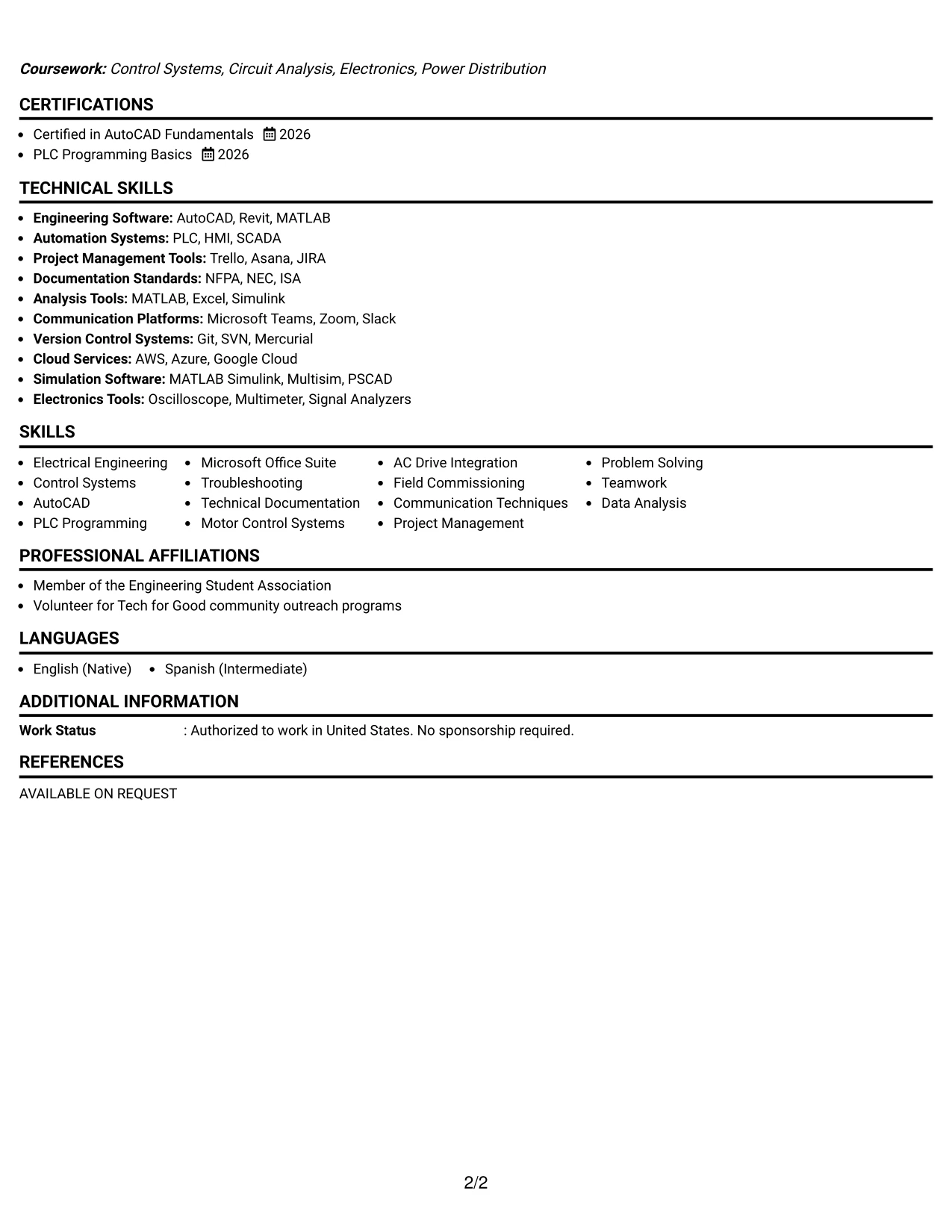 Resume Example Page 2