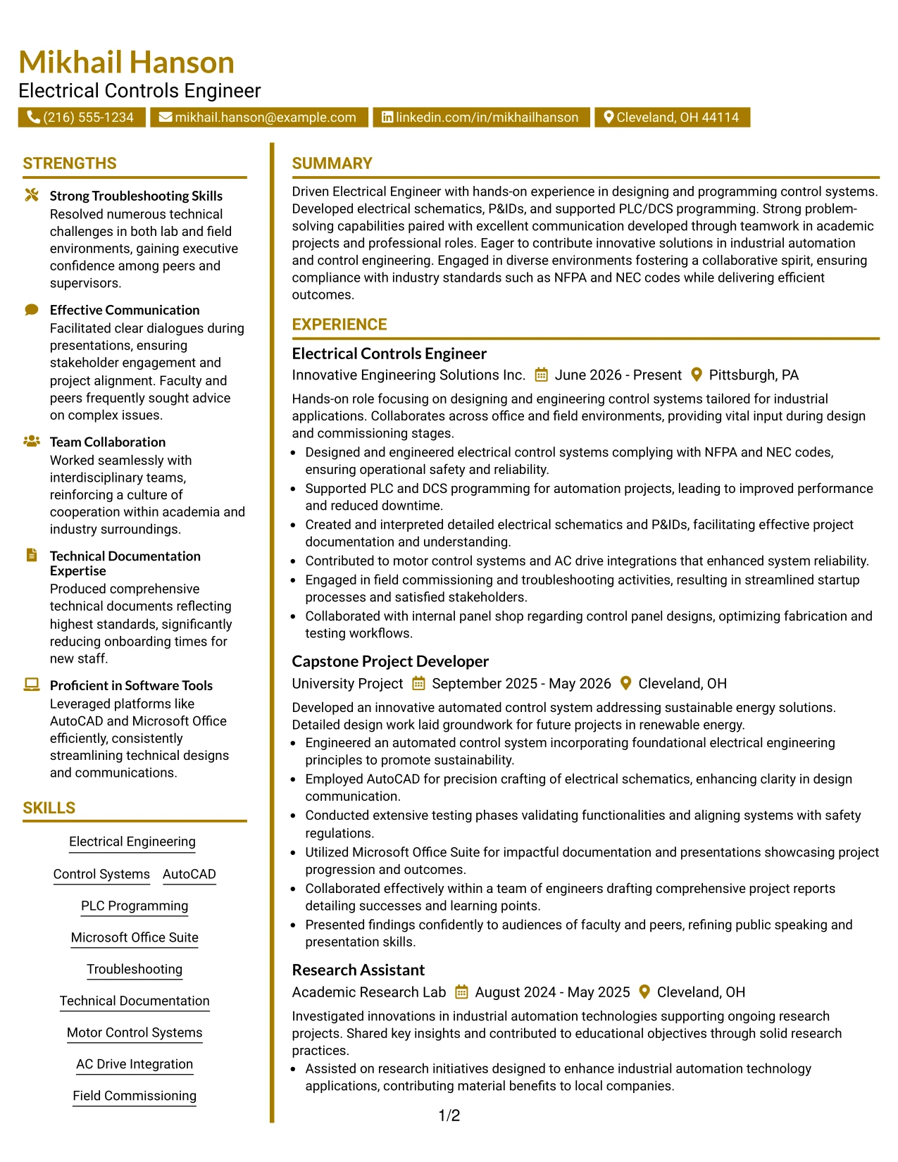 Resume Example Page 1