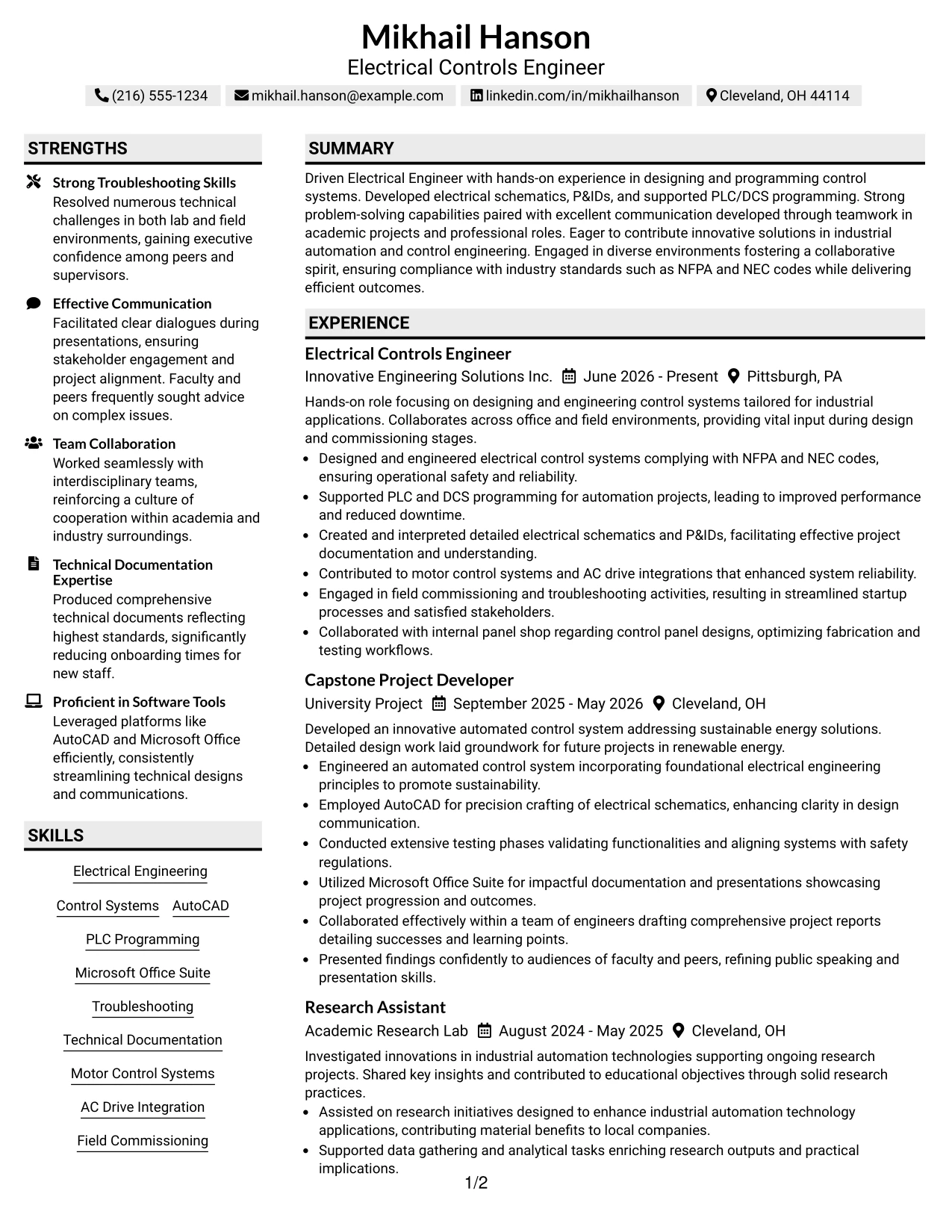 Resume Example Page 1
