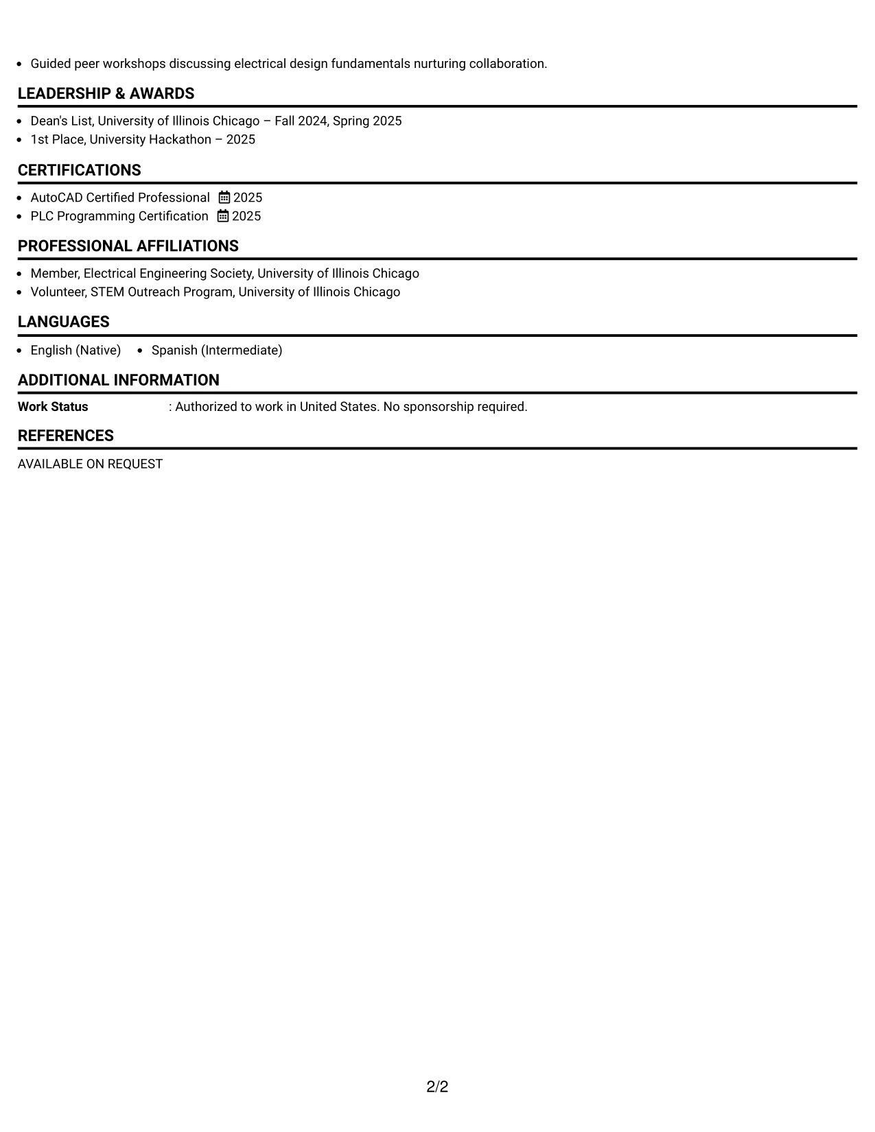 Resume Example Page 2