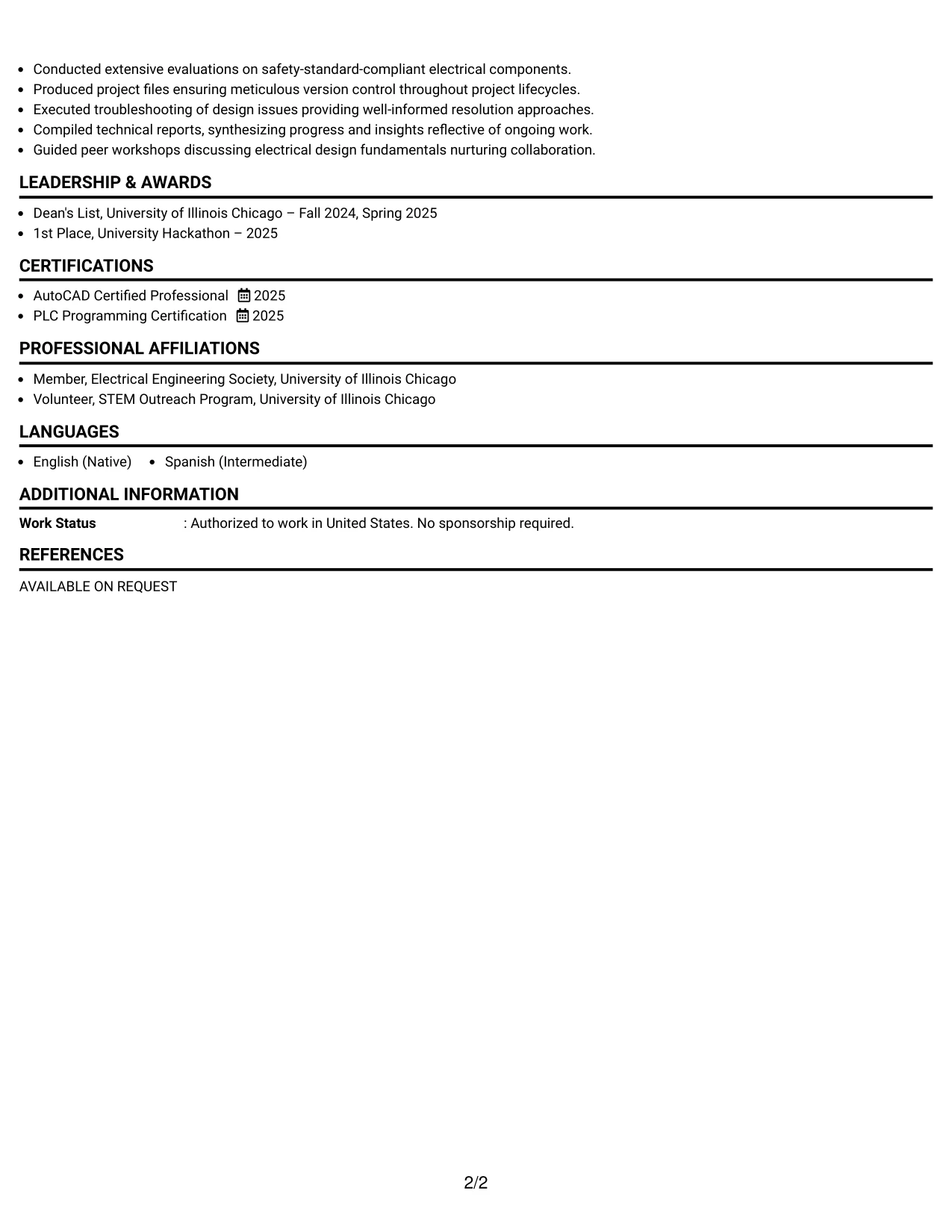 Resume Example Page 2