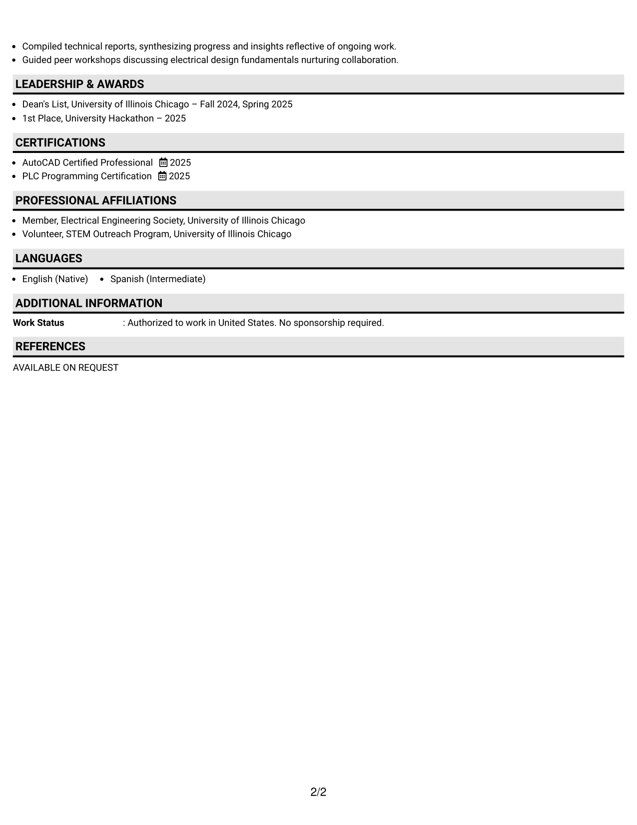 Resume Example Page 2