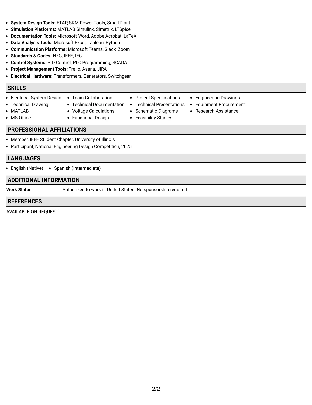 Resume Example Page 2