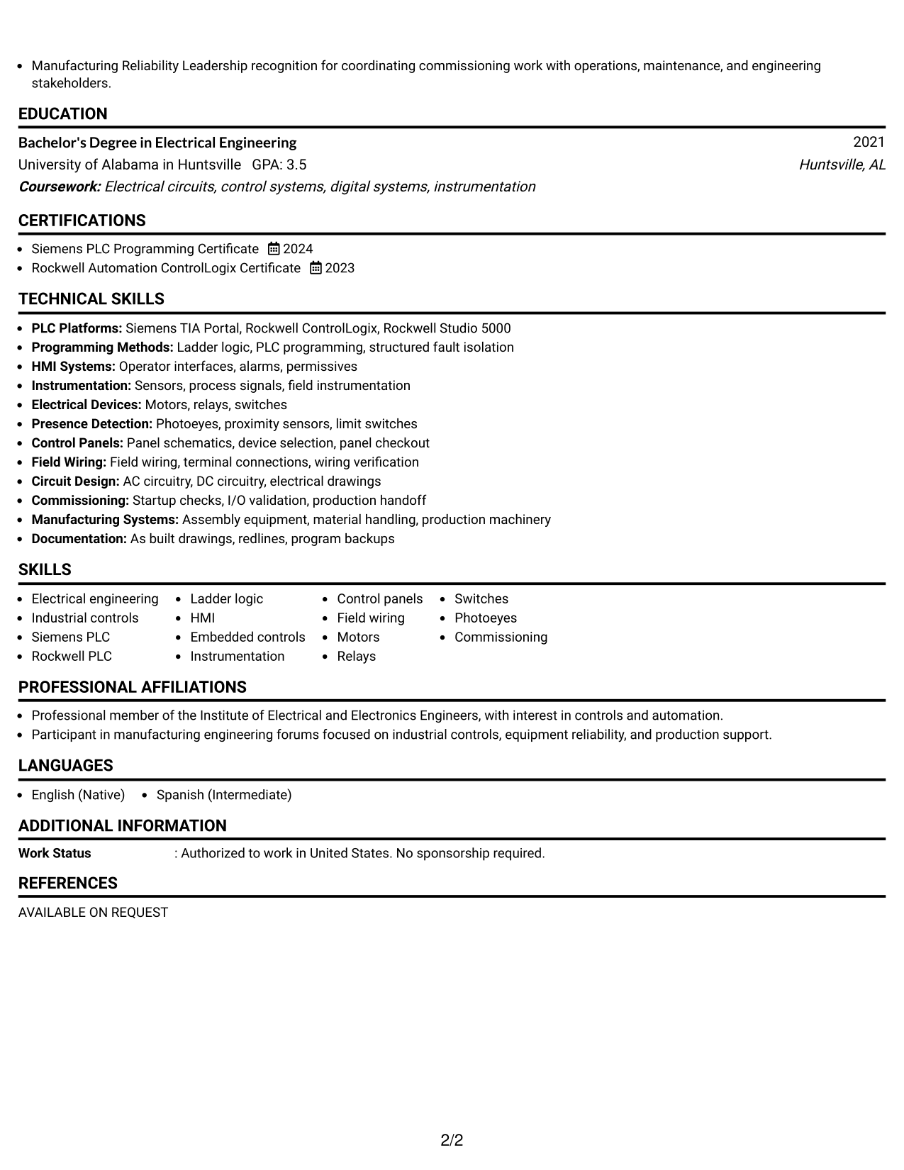 Resume Example Page 2