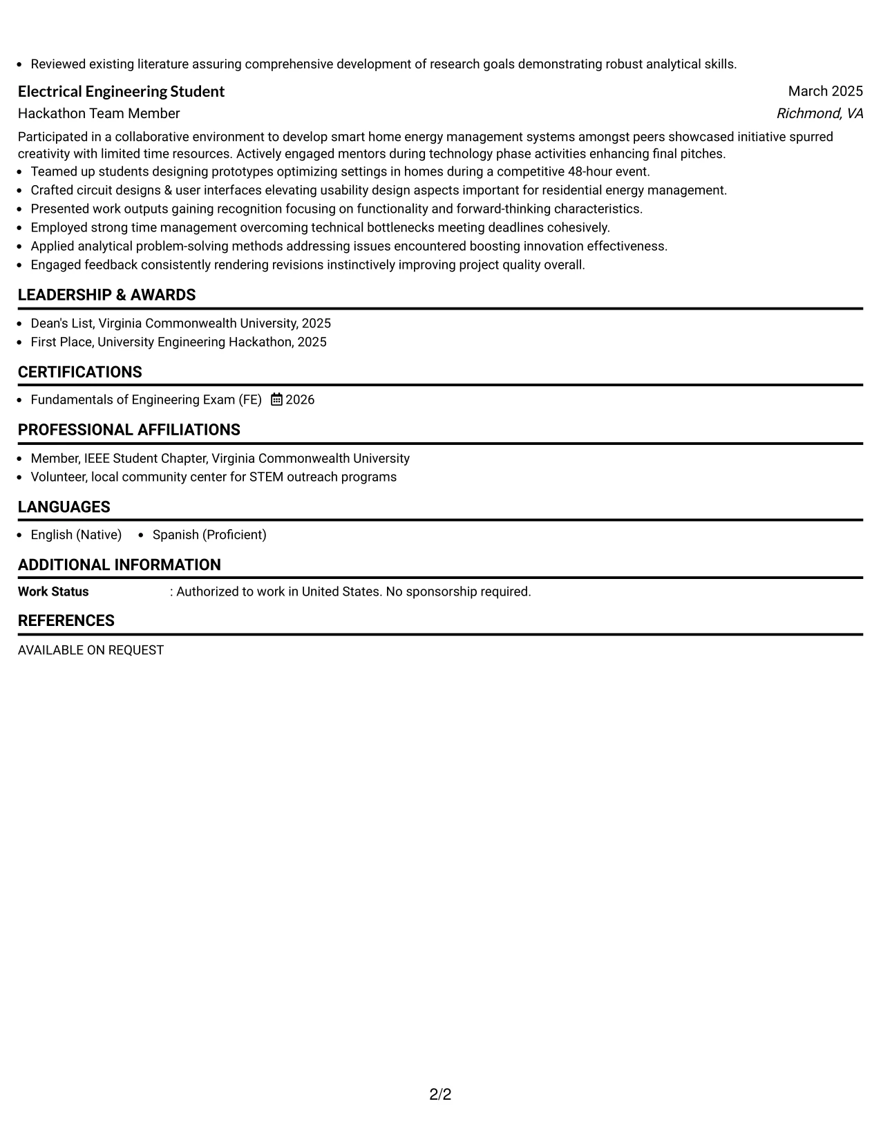 Resume Example Page 2