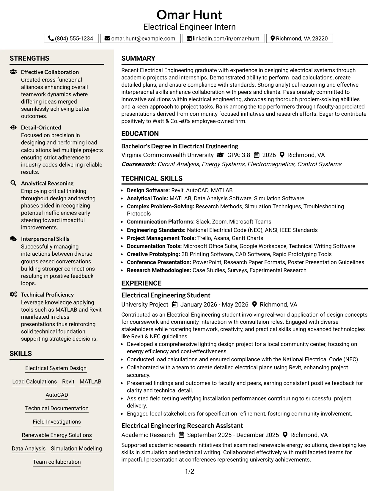 Resume Example Page 1