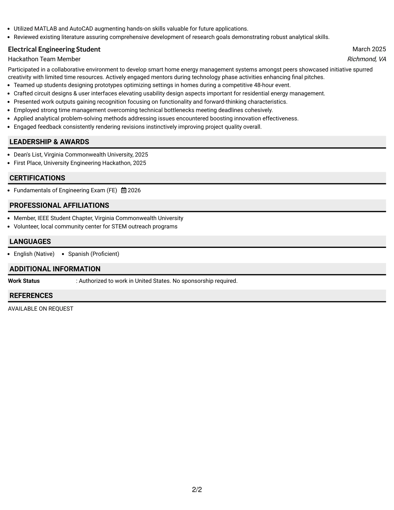 Resume Example Page 2