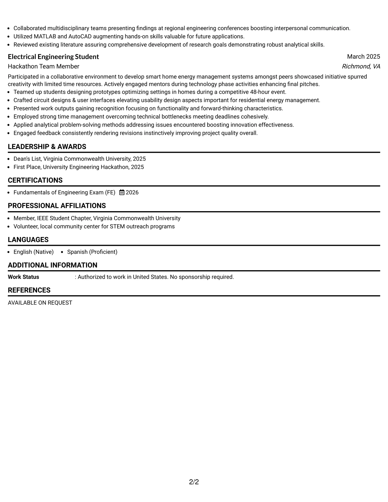 Resume Example Page 2