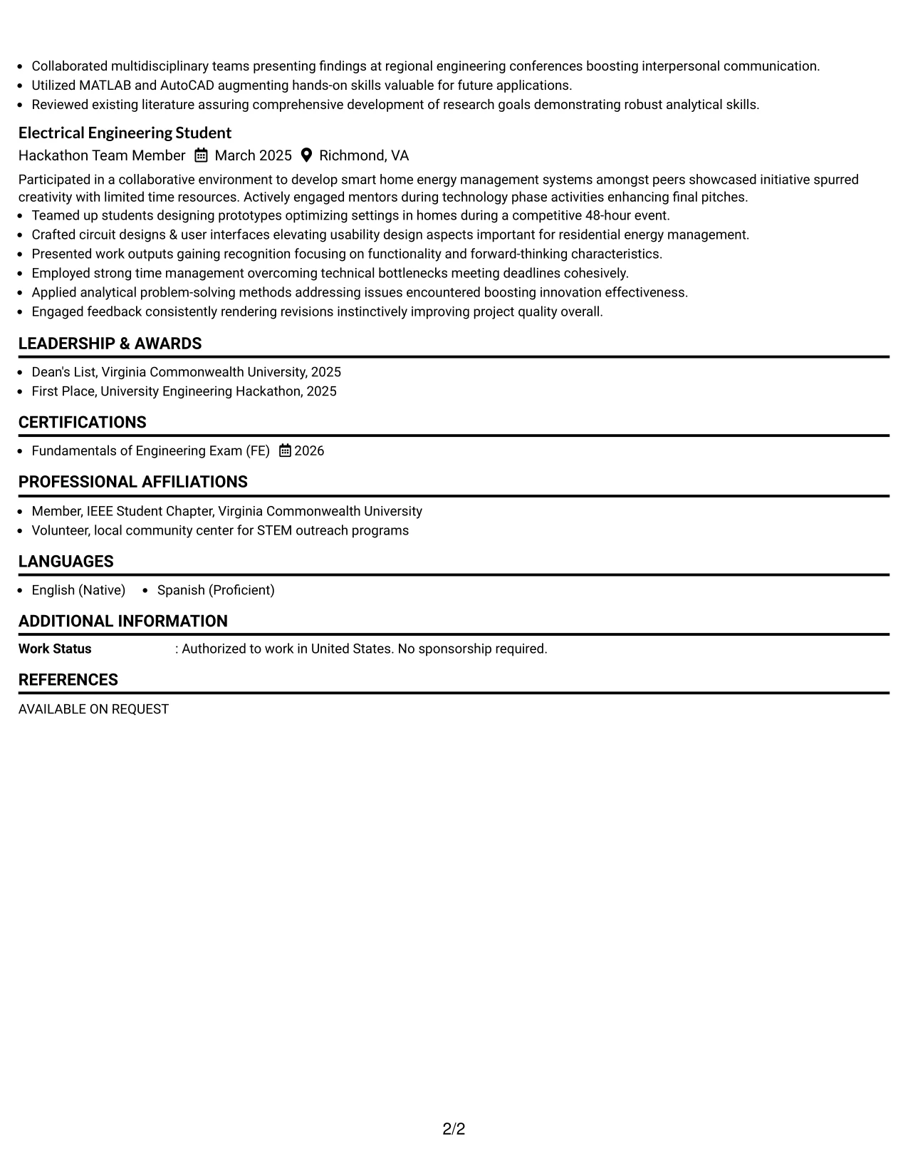 Resume Example Page 2